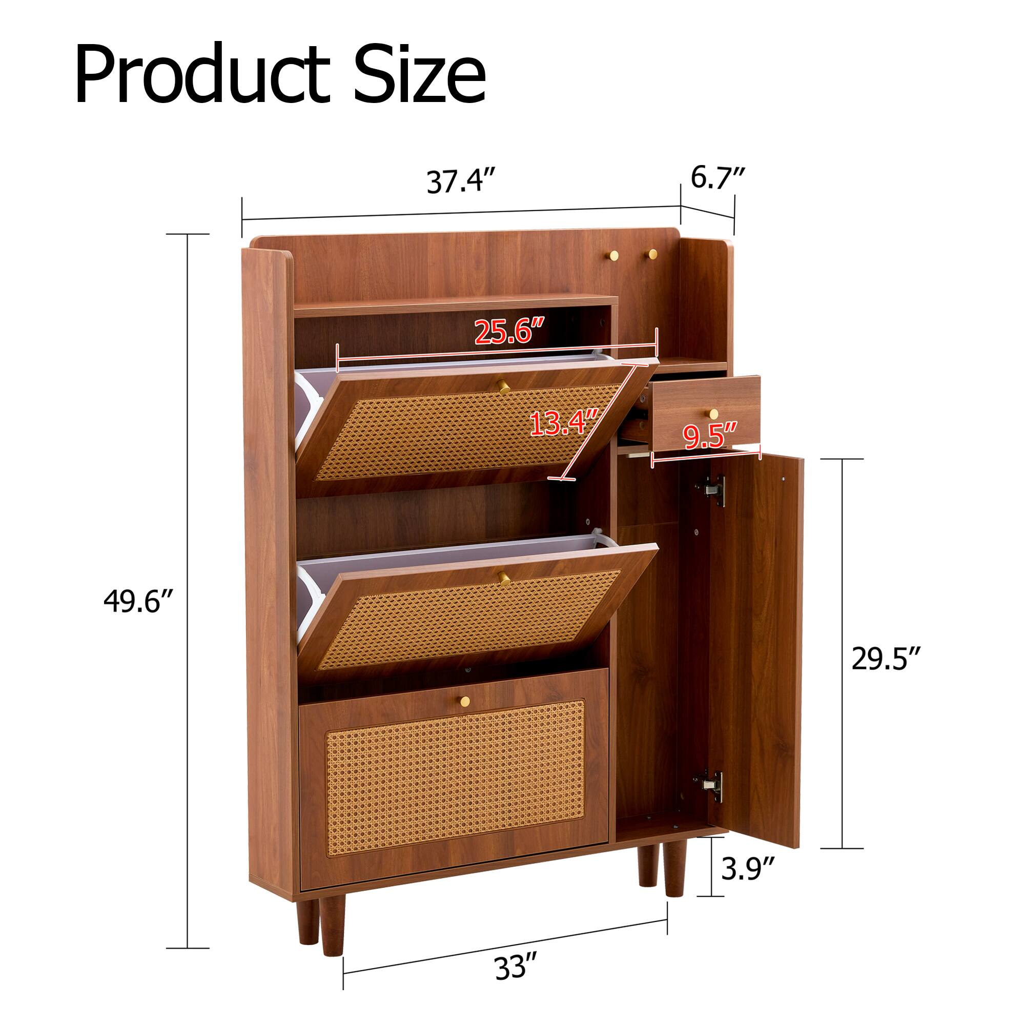 Product Size

- Height: 49.6"
- Width: 37.4"
- Depth: 29.5"
- Shelf 1: 25.6" (width) x 13.4" (depth)
- Shelf 2: 25.6" (width) x 9.5" (depth)
- Drawer: 25.6" (width) x 6" (depth)
- Overall Depth: 33"
- Leg Width: 3.9"
- Top Overhang: 6.7"
