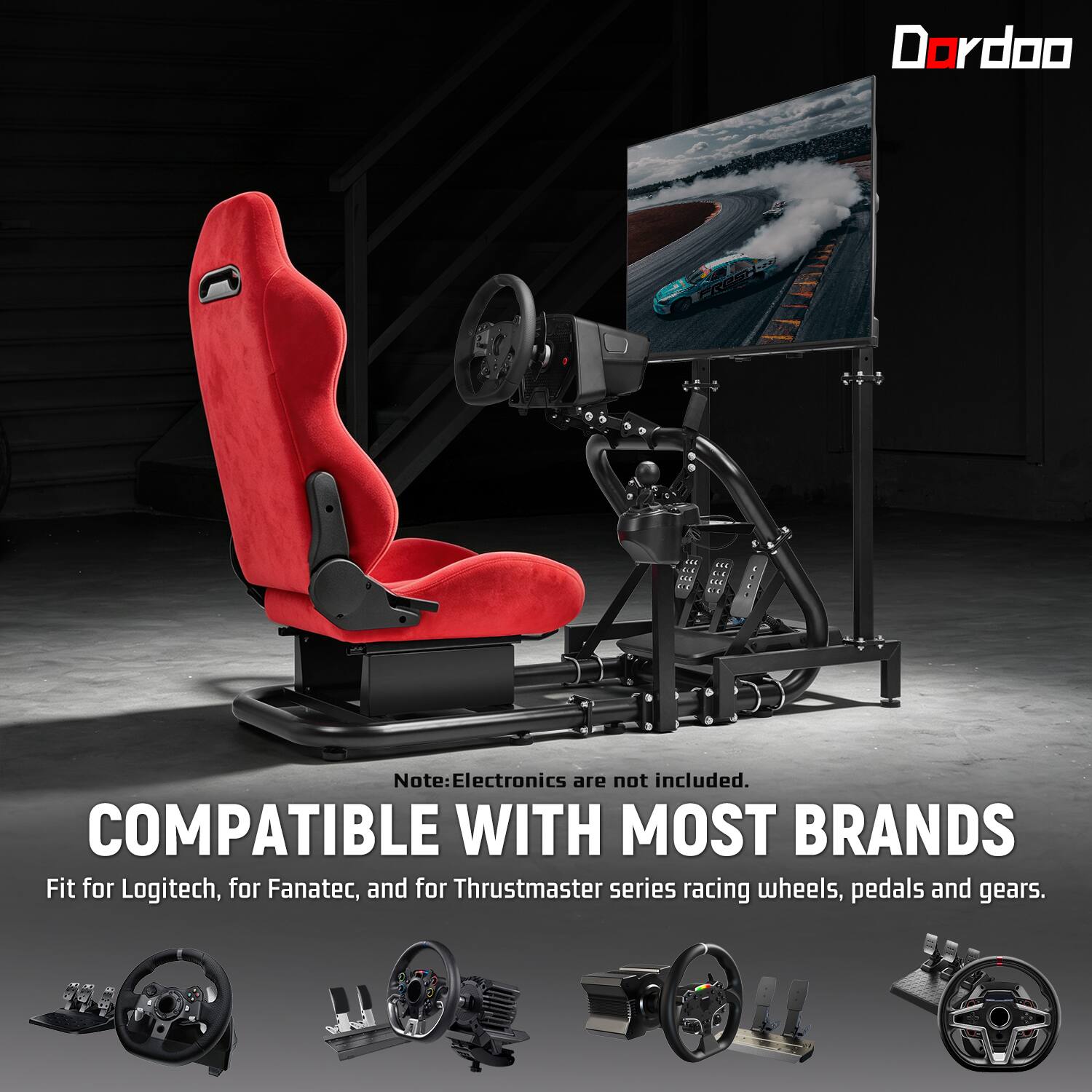 Dardoo Racing Simulator Cockpit with Display Stand and Red Suede Seats ...