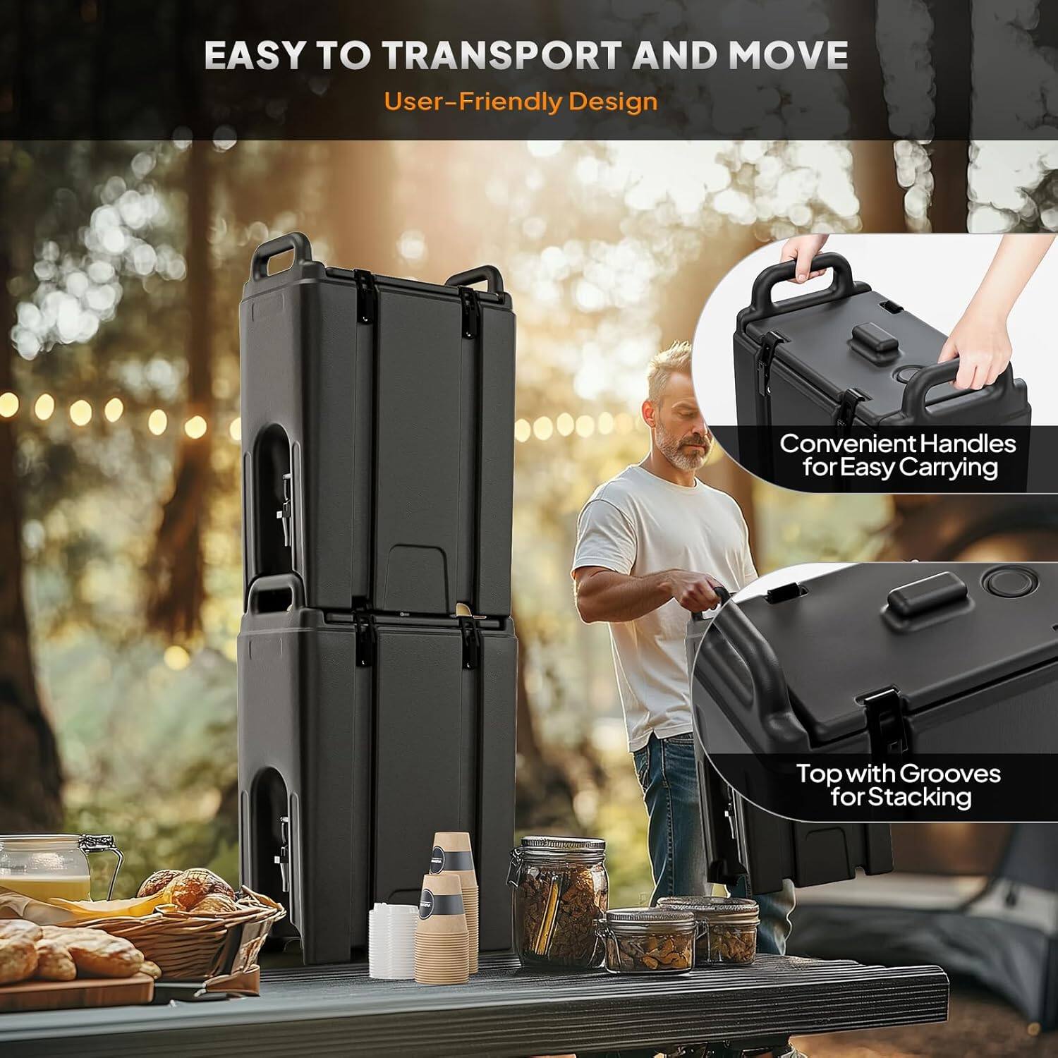 EASY TO TRANSPORT AND MOVE  
User-Friendly Design  

Convenient Handles for Easy Carrying  

Top with Grooves for Stacking