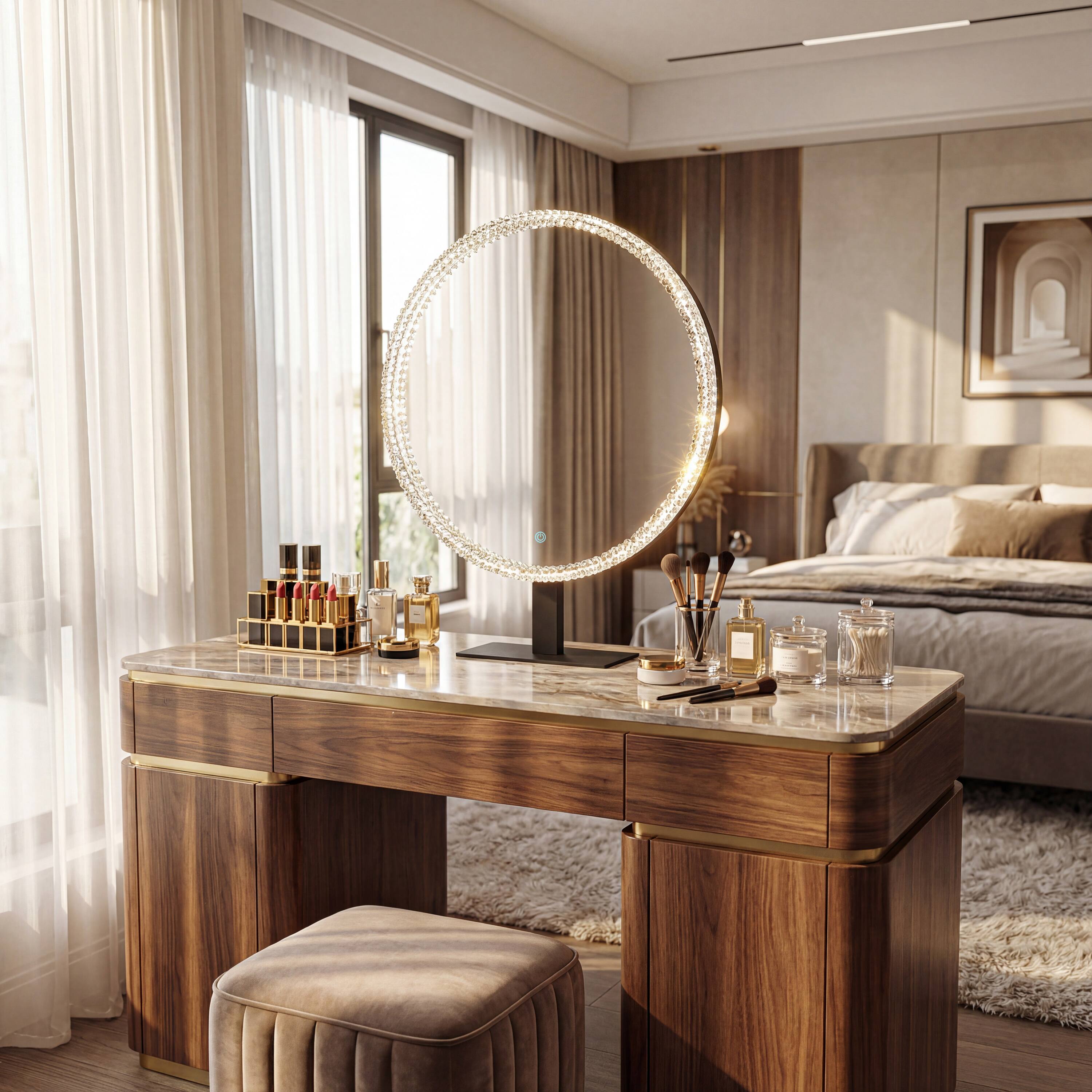 Alt View 2. FUFU&GAGA - Crystal-Trimmed LED Vanity Mirror – 19.7" Large High-Definition Makeup Mirror with 3-Color Dimmable Light.