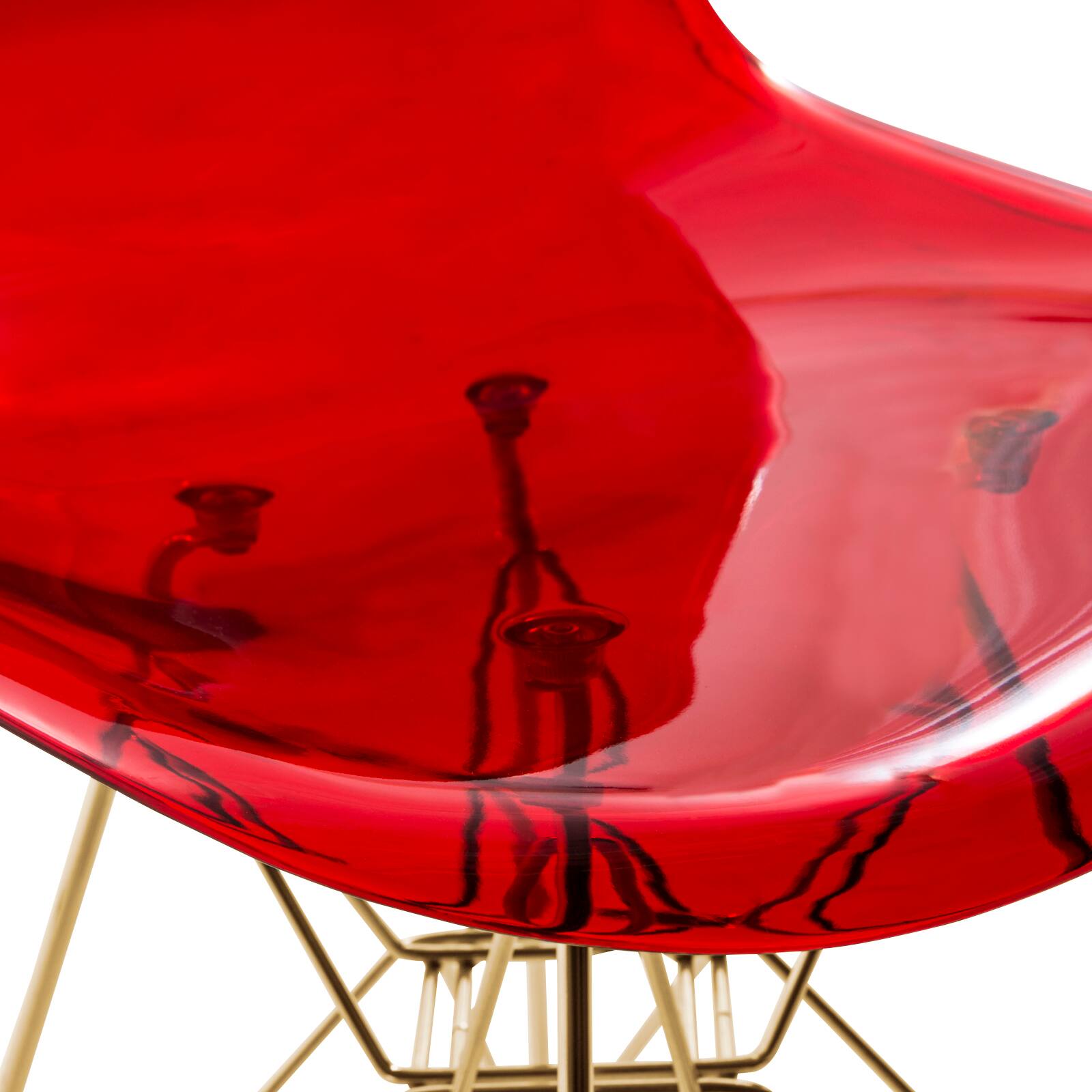 Alt View 3. LeisureMod - Cresco 2-Pieces Acrylic Dining Chair with Curved Seat and Durable Gold Metal Legs - Transparent Red.