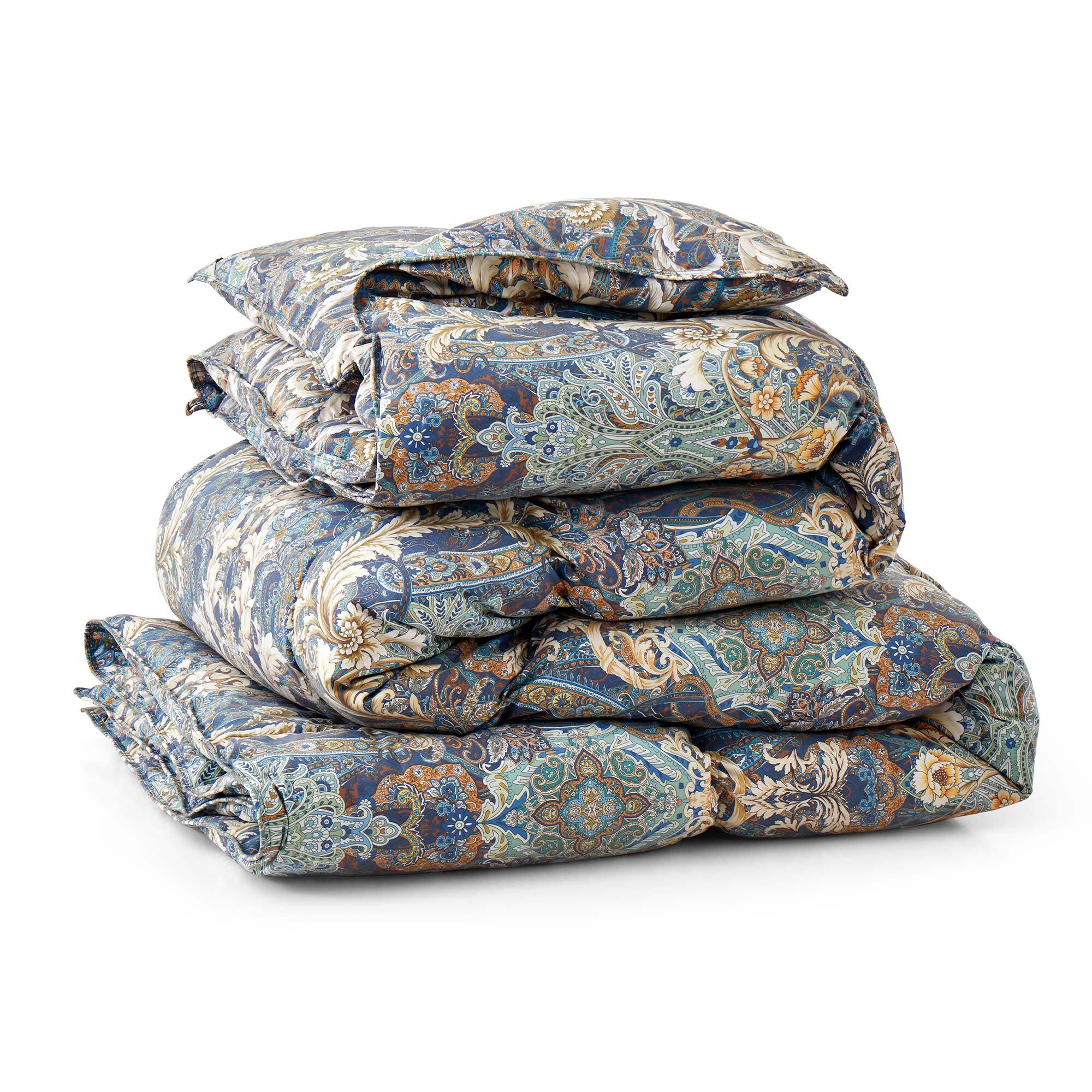 Alt View 1. Peace Nest - Peace Nest Heavyweight Winter Paisley Floral Printed White Goose Feather Comforter, Twin - Floral.