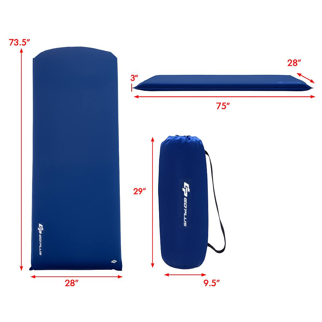 73.5" x 28" x 3"  
75" x 28"  
29" x 28" x 9.5"