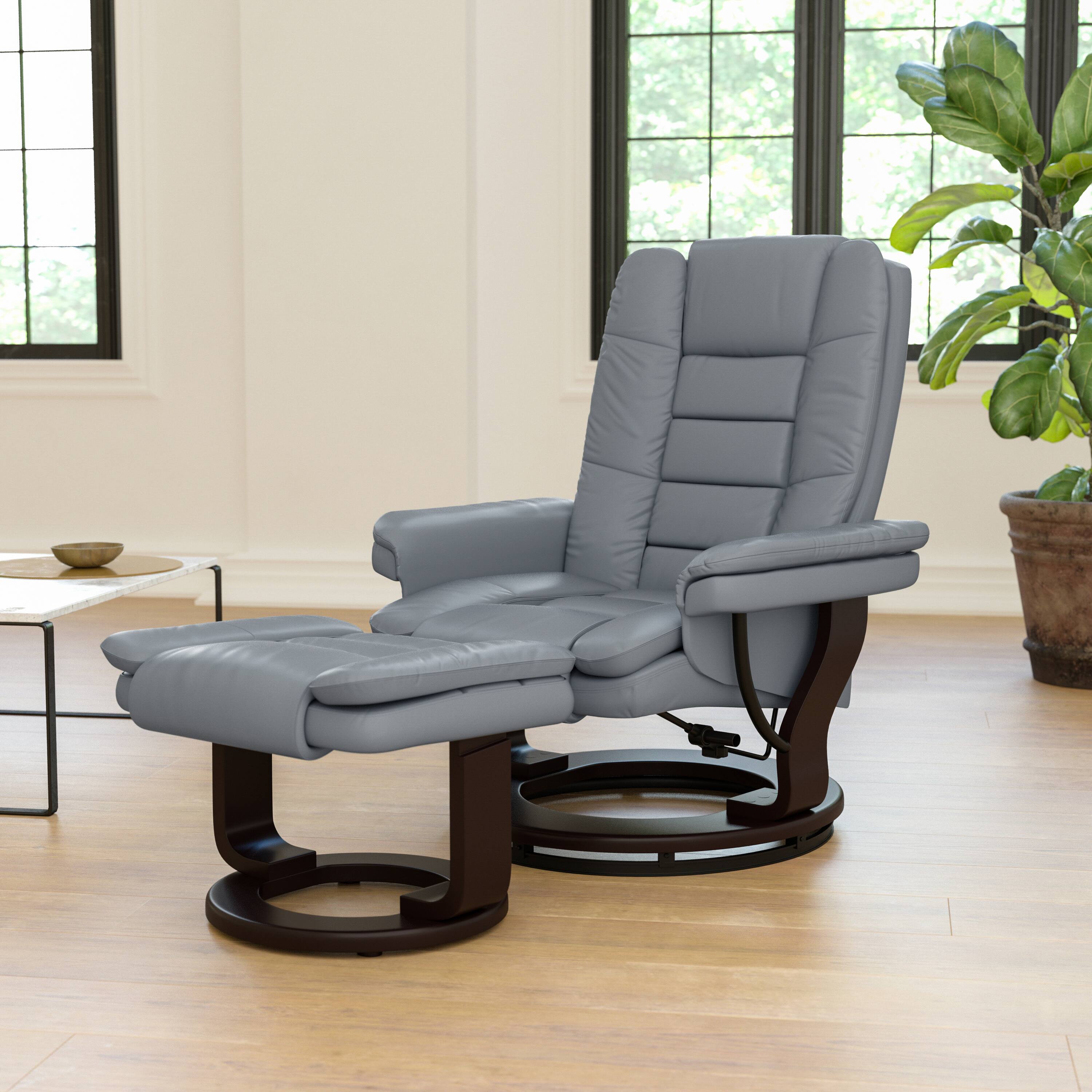 Alt View 1. Flash Furniture - Bali Contemporary Multi-Position Recliner with Horizontal Stitching and Ottoman with Swivel Mahogany Wood Base in Gray L - Gray.