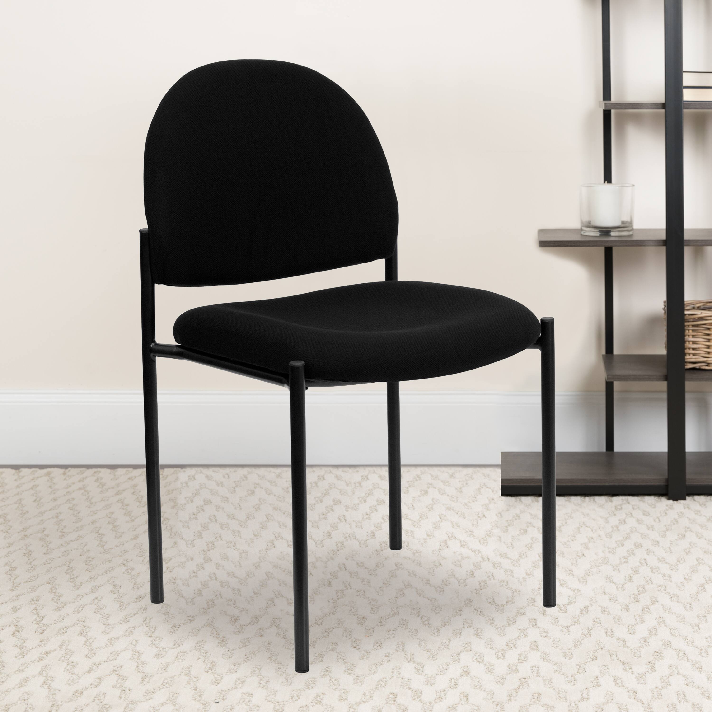 Alt View 1. Emma + Oliver - Comfort Stackable Steel Side Reception Chair - Black Fabric.