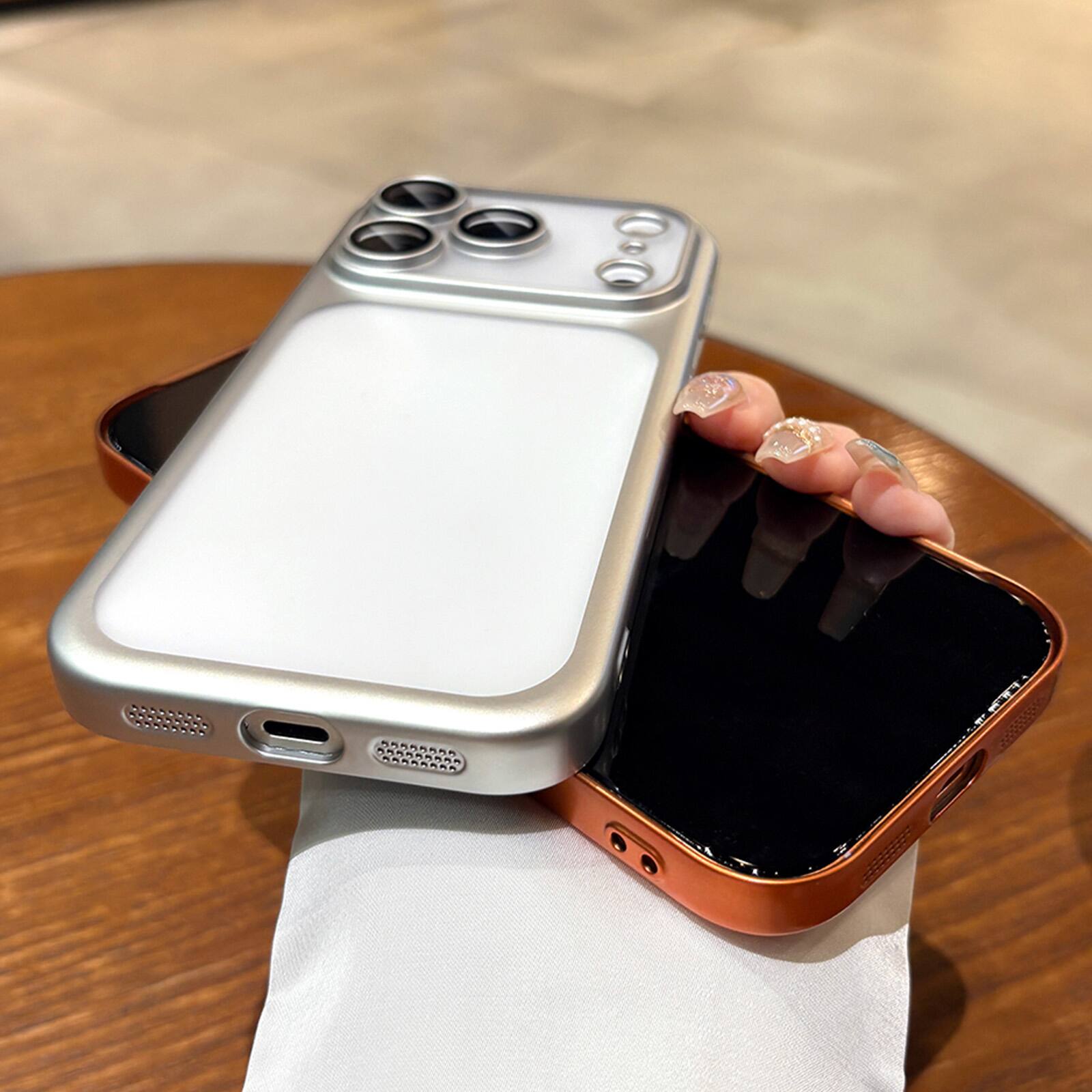 Angle. Dteck - Plating Matte Case For iPhone 18 Pro Max with Camera Lens Screen Protector, Shockproof Frosted Translucent Cover - Winered.