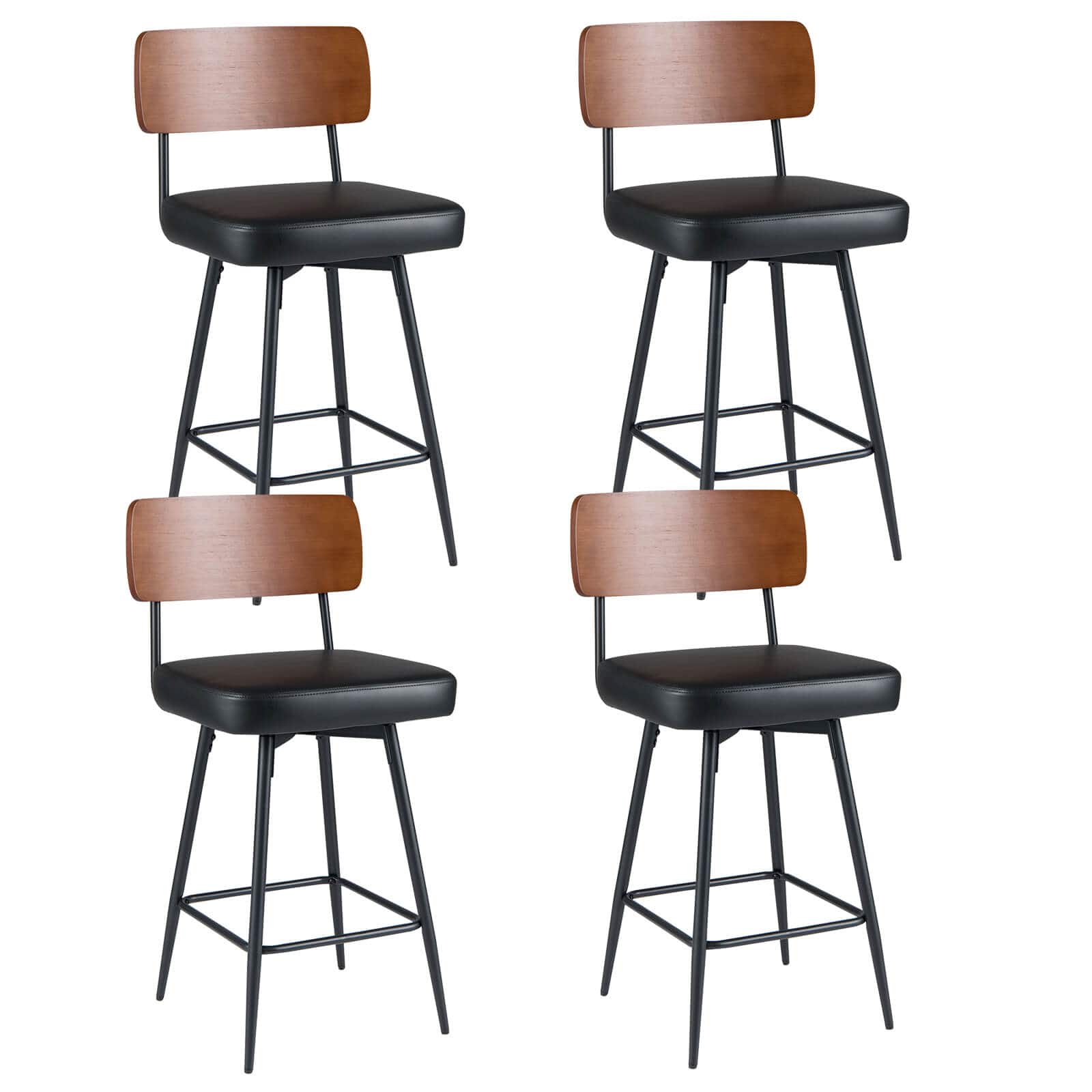 Costway - 27" Padded Counter Barstools Set of 4 with Wooden Backrest & Metal Legs, Footrest - Black
