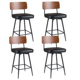 Costway - 27" Padded Counter Barstools Set of 4 with Wooden Backrest & Metal Legs, Footrest - Black
