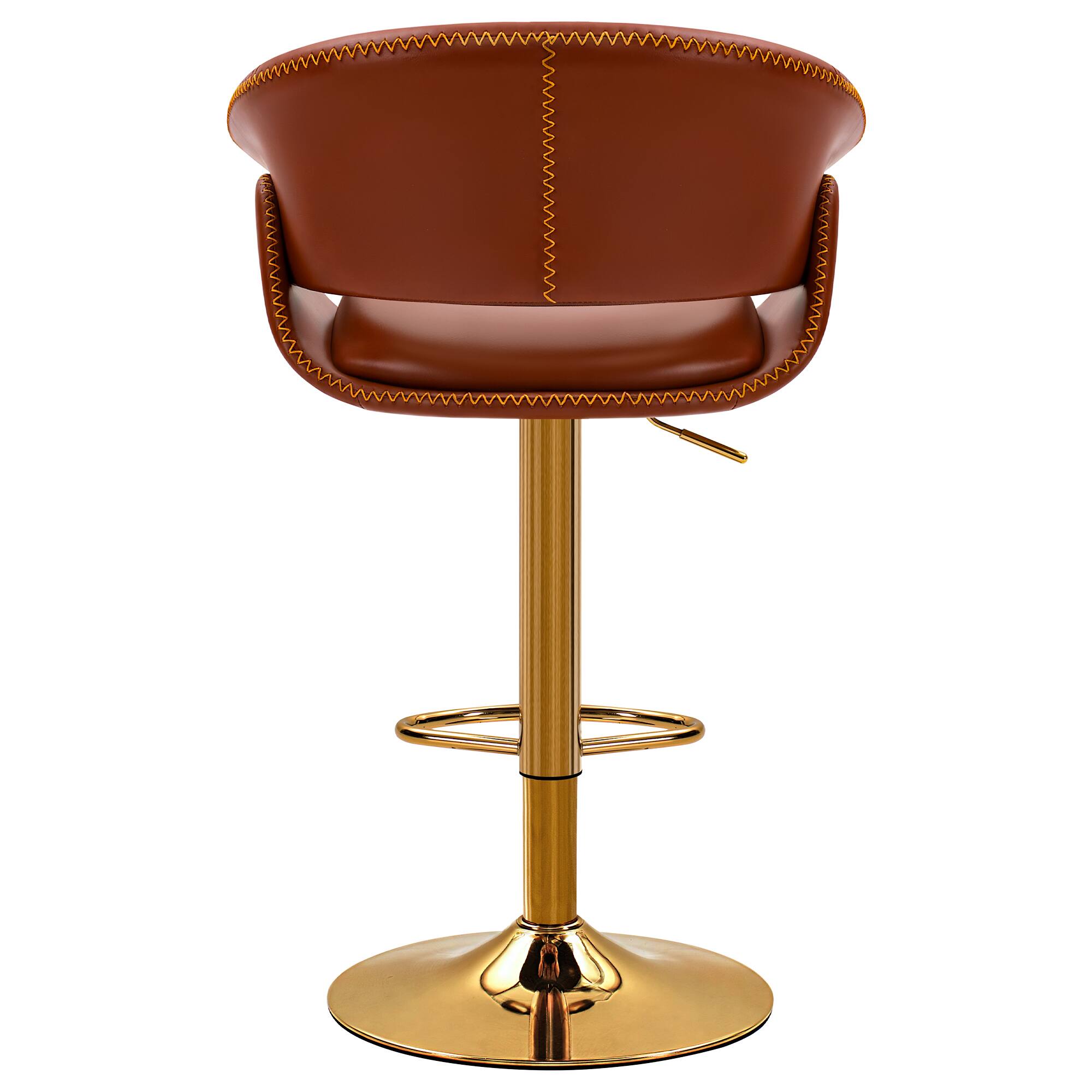 Back. Brick Attic - 24"-32"Adjustable Height Upholstered Low Back Bar ,360° Swivel PU Counter Stool  with  Footrest，1-piece set - WineRed.