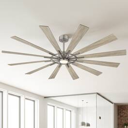 Parrot Uncle - 72" Large Farmhouse 12-Blade Windmill Ceiling Fan with Dimmable LED Light and 6-Speed Remote - Nickle