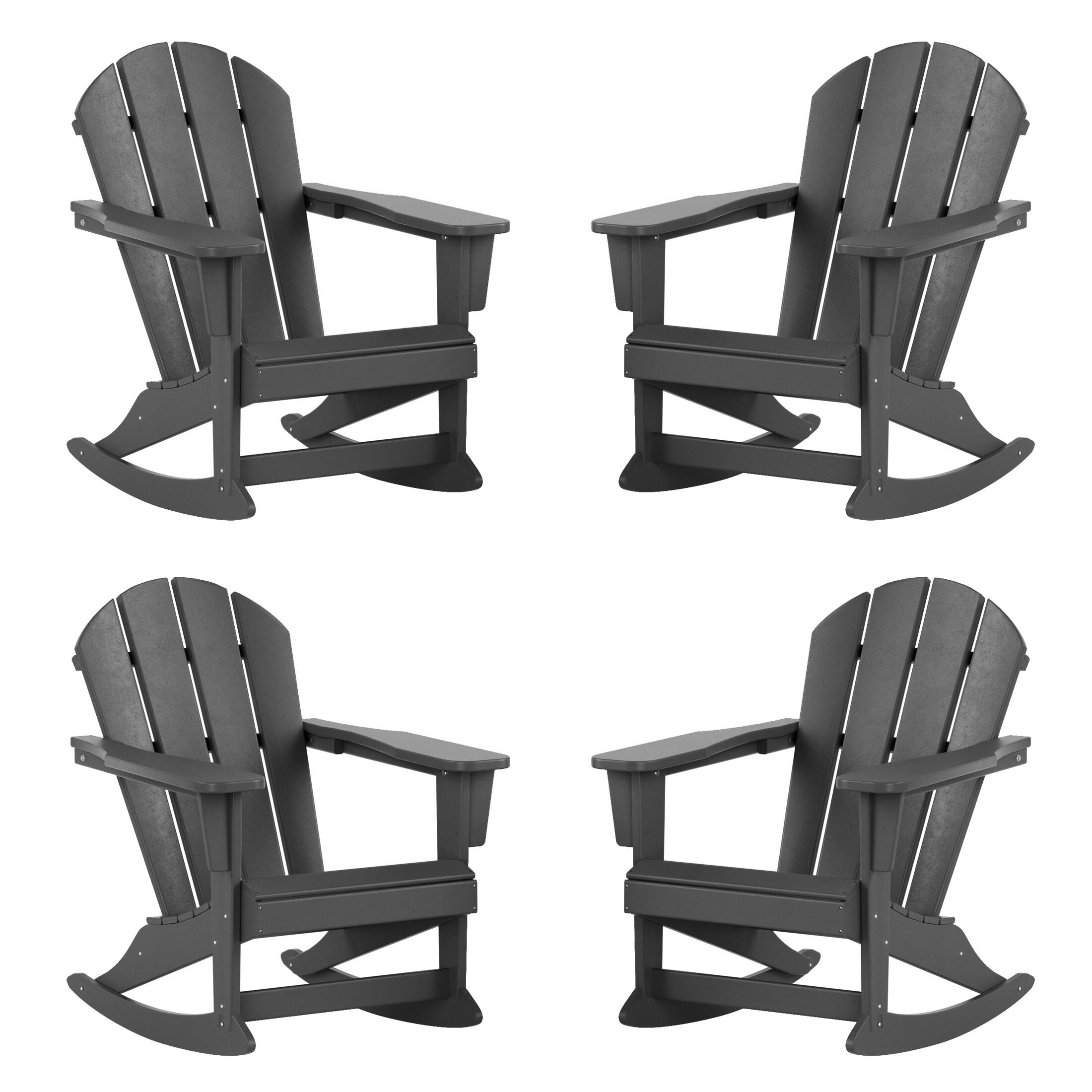WestinTrends - Malibu Outdoor Patio Porch Rocking Adirondack Chair (Set of 4) - Gray