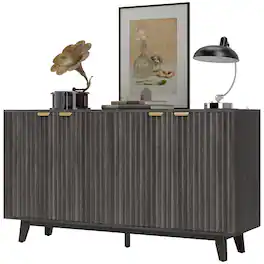 Homcom - Sideboard Buffet Cabinet, 55" Coffee Bar Cabinet with 4 Doors, 2 Adjustable Shelves, 5 Wood Legs - Dark Gray