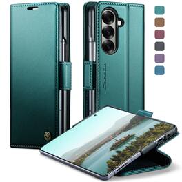 Dteck - Wallet Case for Samsung Galaxy Z Fold8 Ultra Premium Leather RFID Card Slots Kickstand Shockproof Magnetic Clasp Cover - Green
