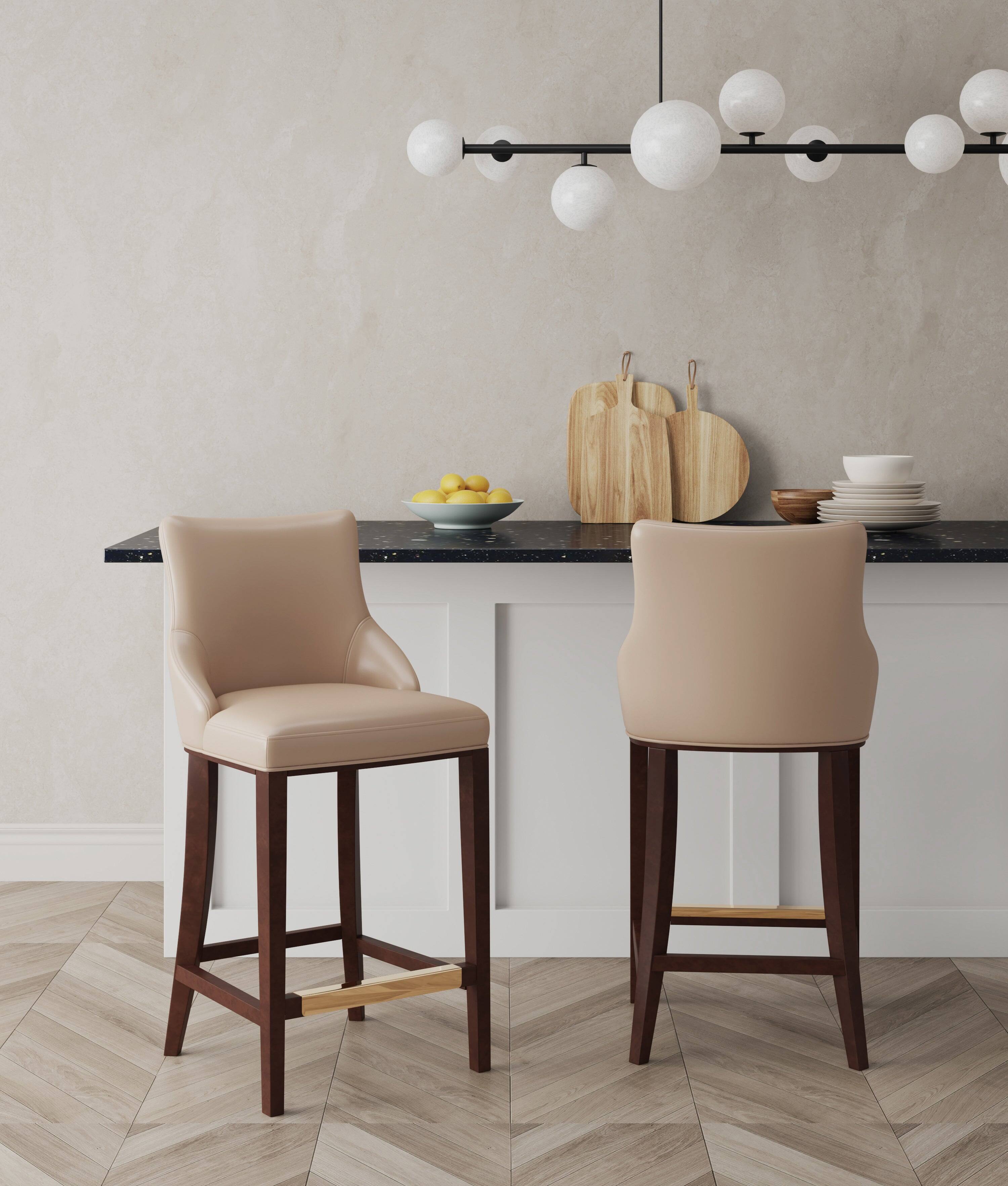 Manhattan Comfort Shubert Modern Wood Upholstered Barstool Set of 2 Tan ...