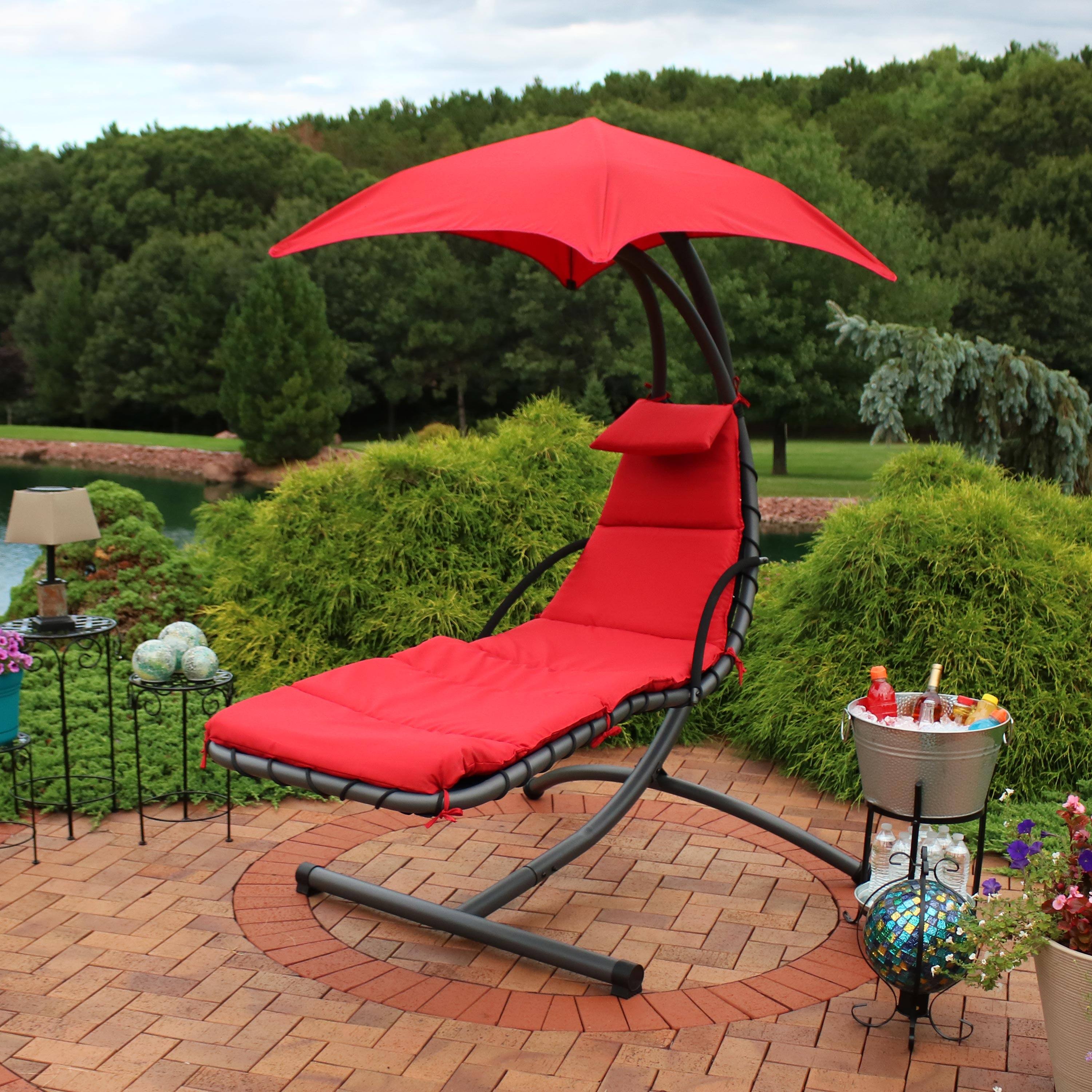 Alt View 2. Sunnydaze - Floating Chaise Lounge Chair with Canopy and Arc Stand - Red.