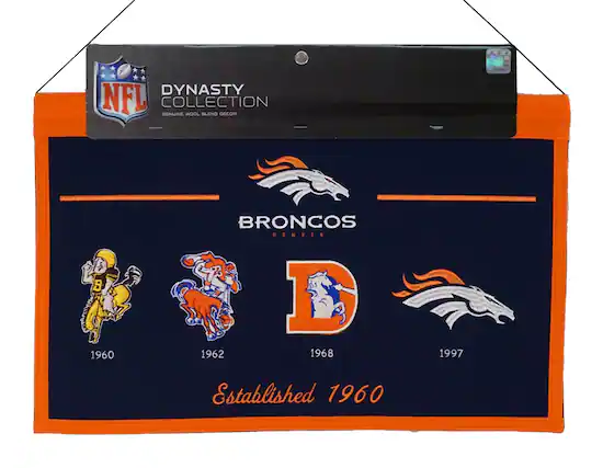 DYNASTY COLLECTION
GENUINE WOOL BLEND DECOR
NFL
BRONCOS
DENVER
1960
1962
1968
1997
Established 1960