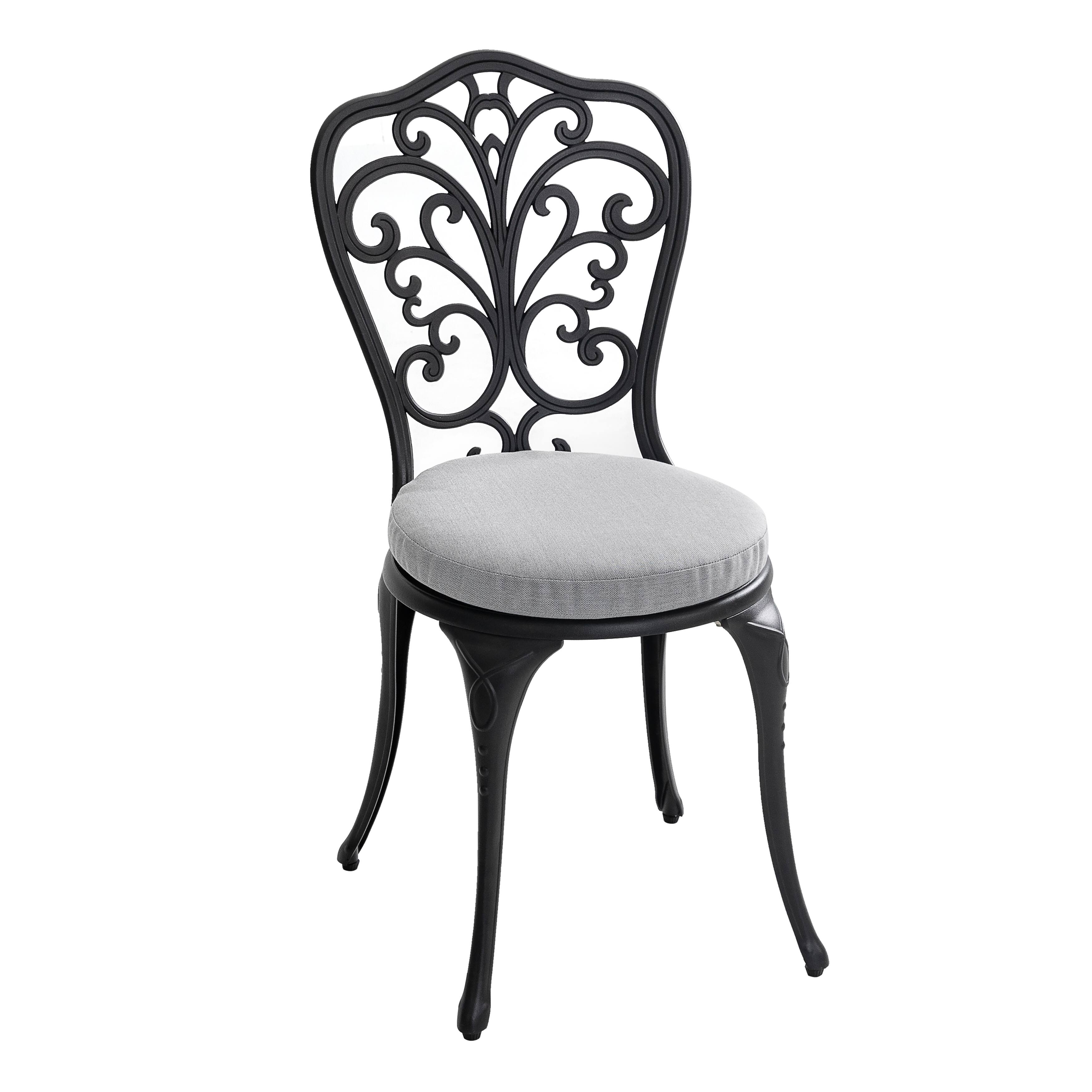 Alt View 9. Nuu Garden - 3-Piece Cast Aluminum Outdoor Bistro Set with Gray Cushions, 24-Inch Round Table and 2 Armless Chairs - Black and Gray.