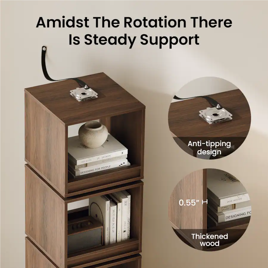 ModernMate 4 Tier 360° Rotating Bookshelf Tower, Wood Narrow Tall Book ...