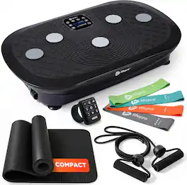 LifePro - Rumblex Plus Mini 4D Vibration Plate Exercise Machine, 3-Motor Vibrating Plate with 60 Speeds & Bands - Black
