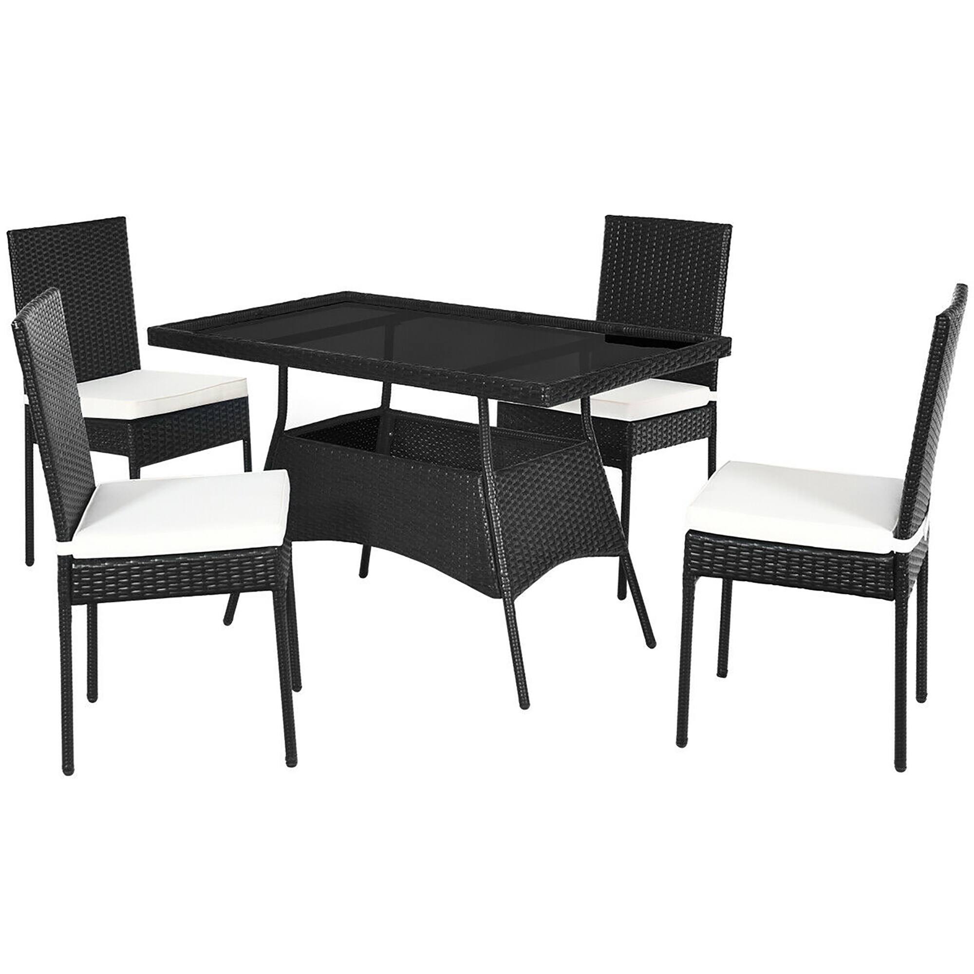 Alt View 10. Costway - 5PCS Patio Rattan Dining Set Cushioned Chair Table w/Glass Top Garden Furniture - Black,White.