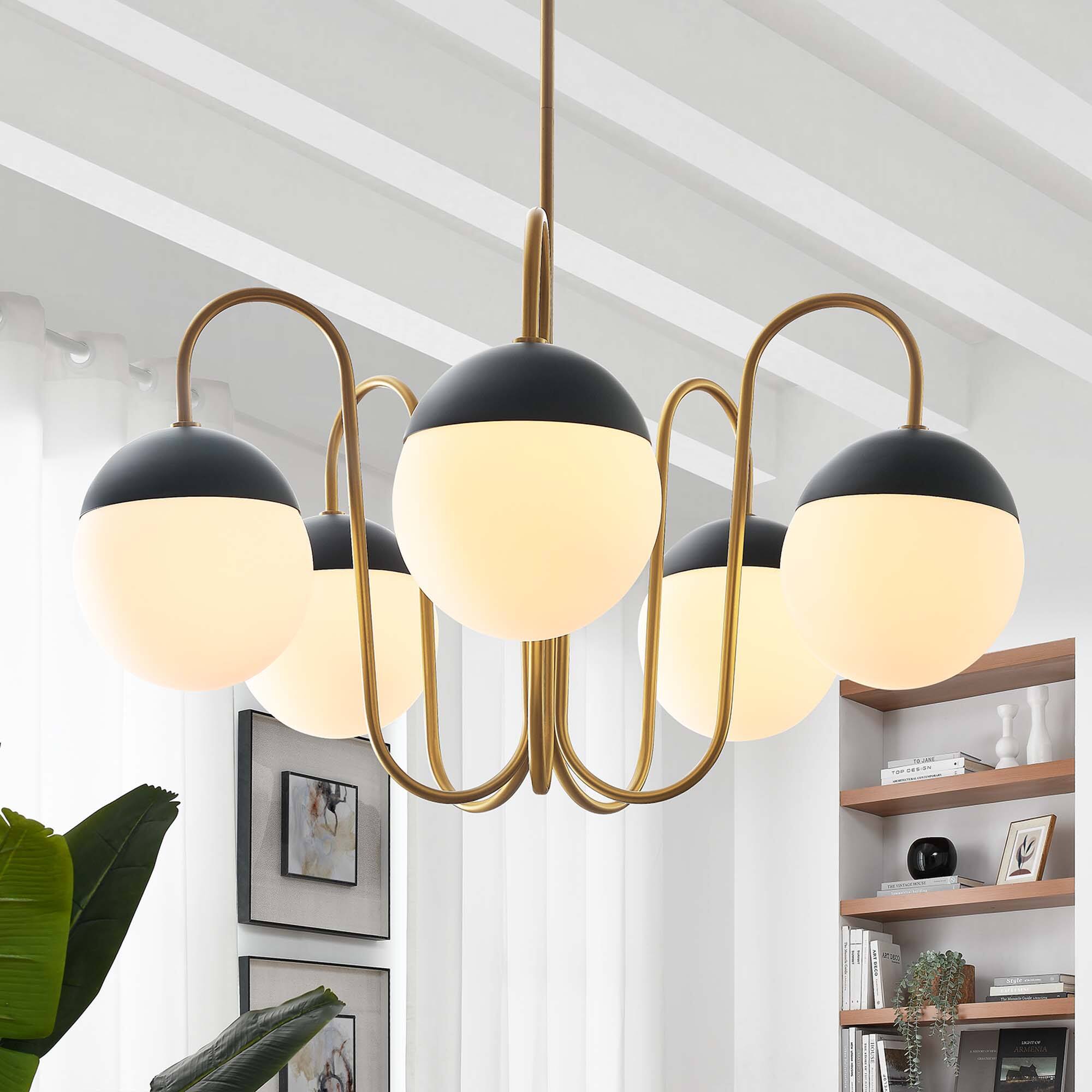 Alt View 1. Modway - Stellar 5-Light Chandelier by Modway - Opal Satin Brass.