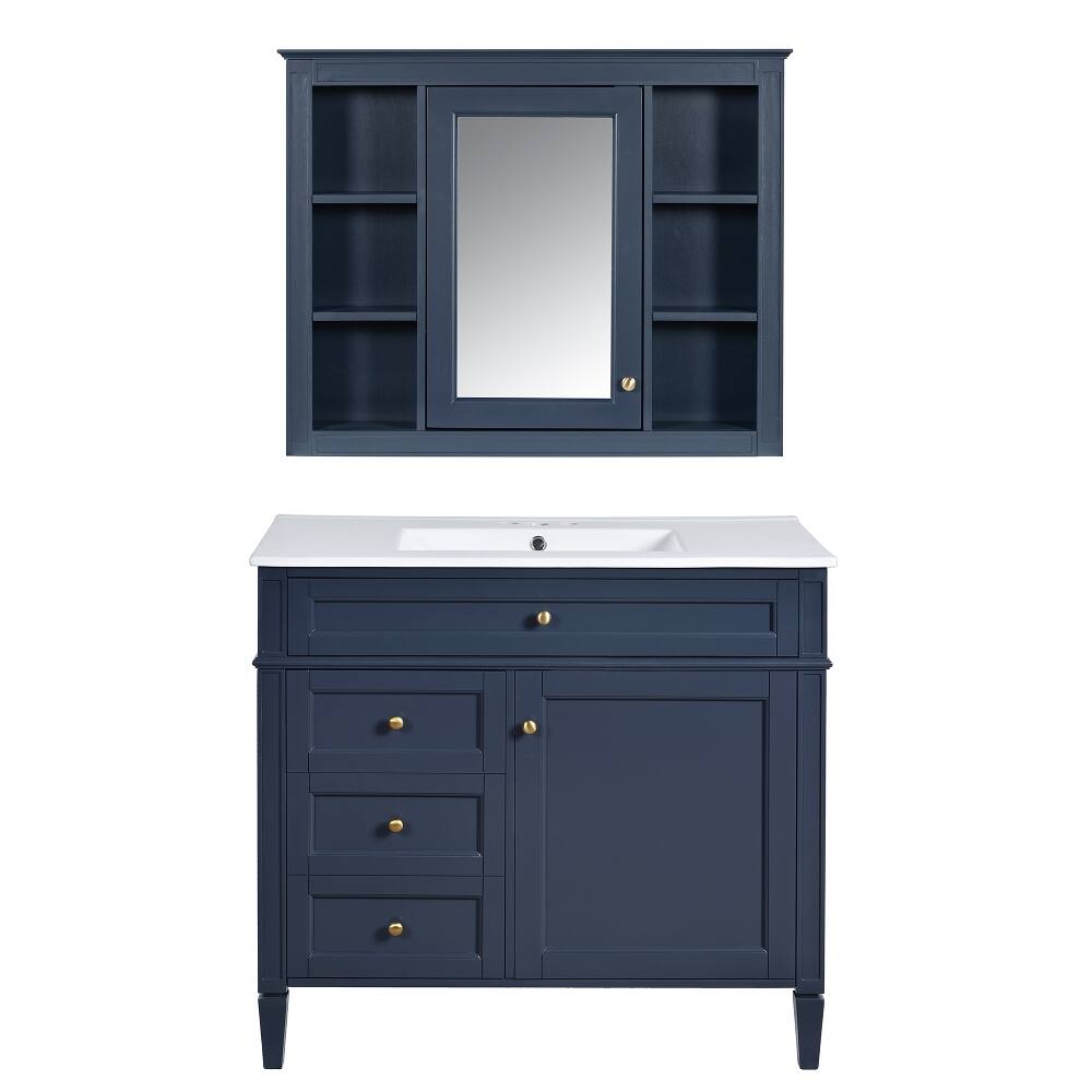 Alt View 3. Loheer - Loheer 36 inch Bathroom Vanity with Sink, Blue Bathroom Vanity with Mirror Cabinet, Modern Single Sink Vanity - Blue.