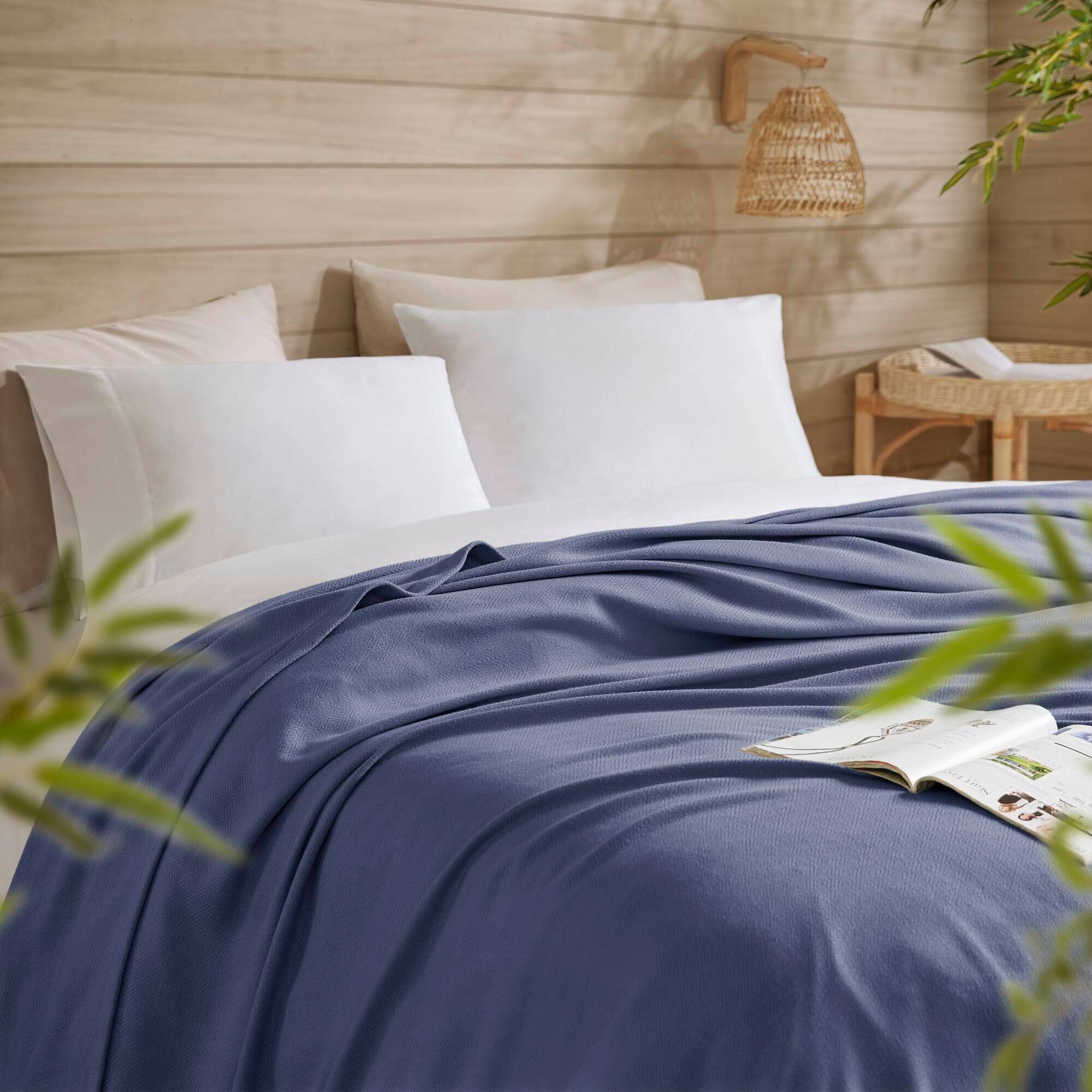 Gracie Mills Kaelith Bamboo Cotton Rayon Blanket Textured Navy - Best Buy