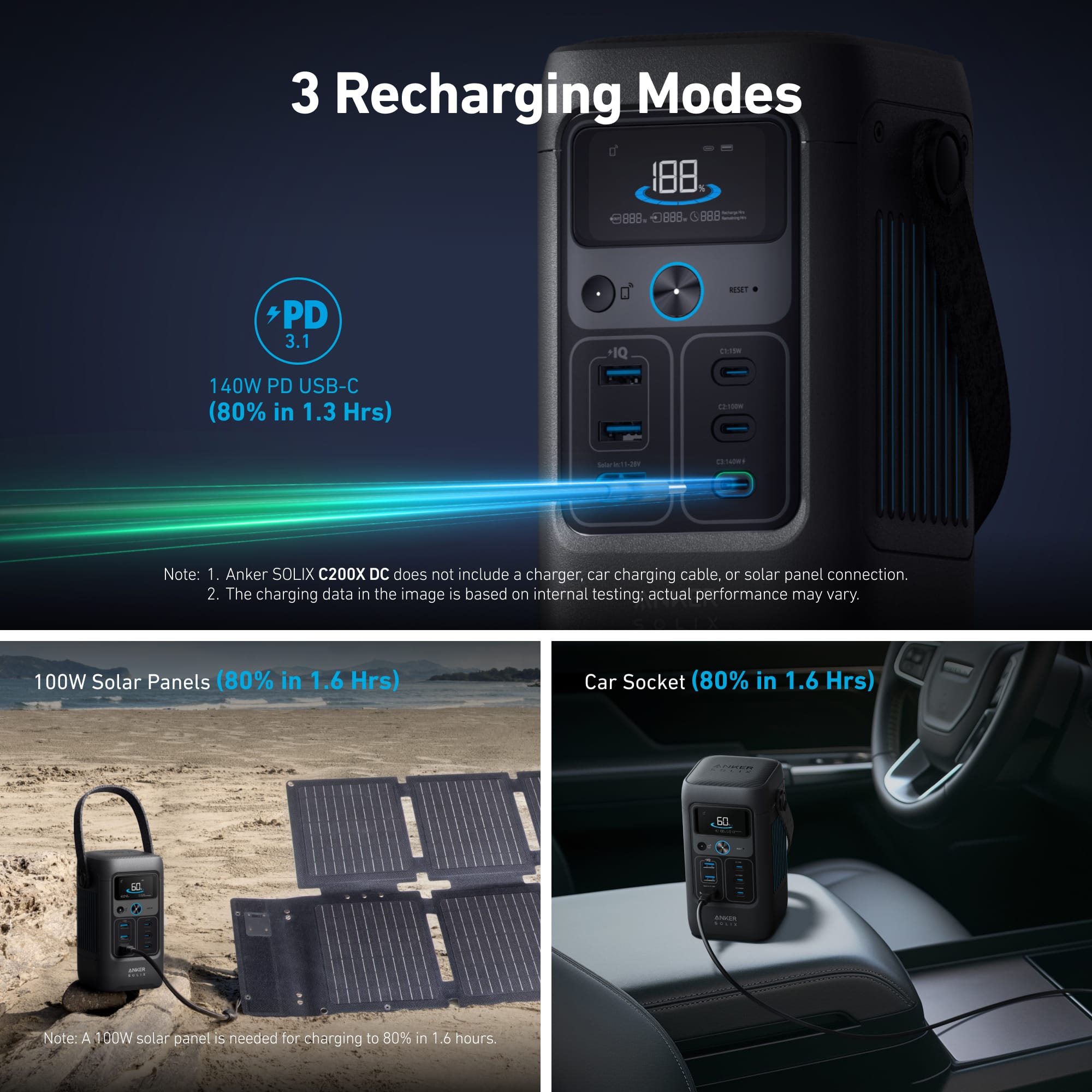 Anker SOLIX C200X DC Portable Power Station 192Wh (60,000mAh)/200W