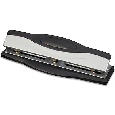 Front. Staples - 3-Hole Punch, 15 Sheet Capacity, Black/Silver (26639) - Black/Silver.