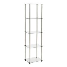 FurniFact - Clear 5-Tier Tempered Tower, Elegant Display Stand for Modern Interiors - Glass