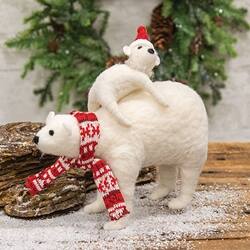 Angle. BreeBe - Felted Polar Bear Mama and Cub - White, Red.