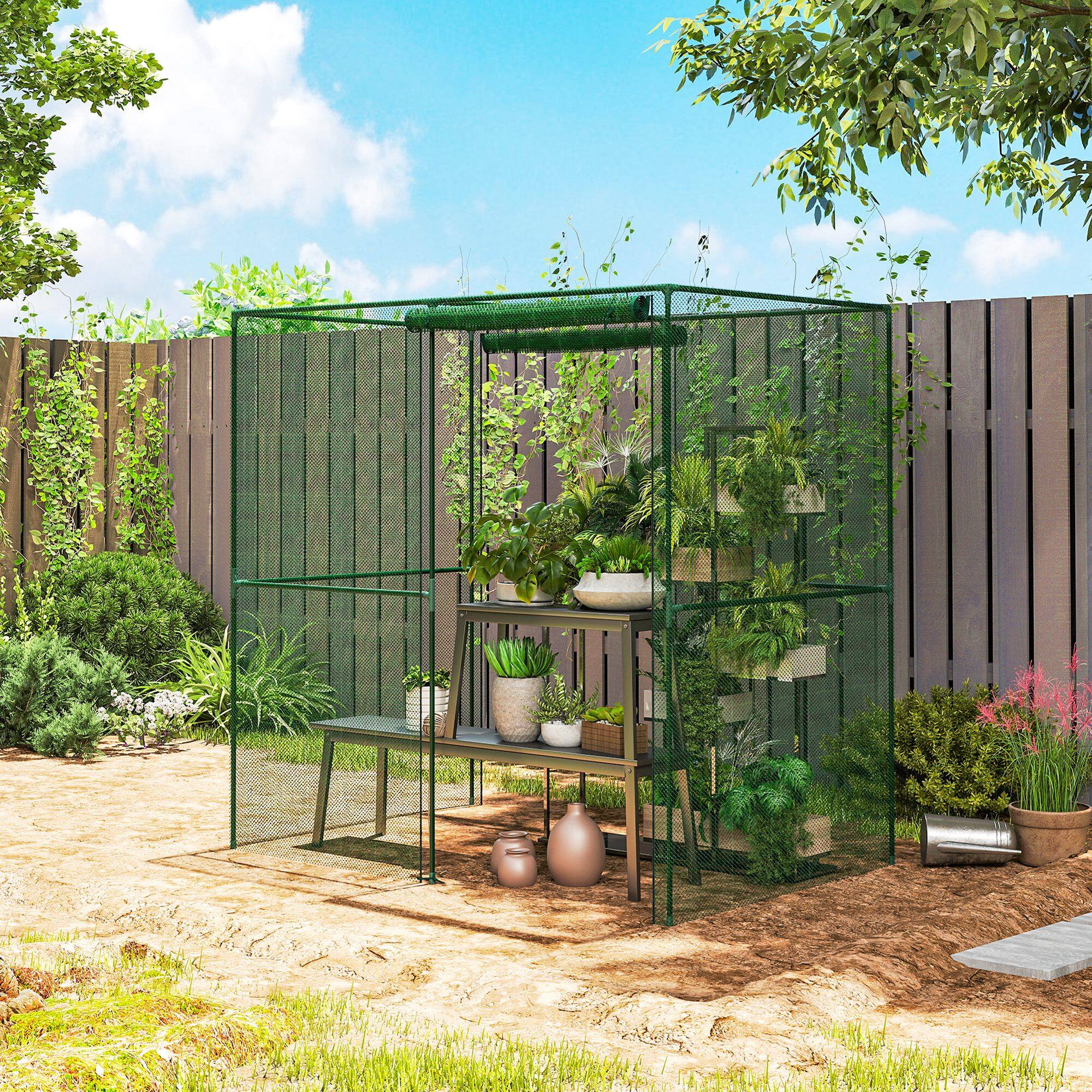Alt View 8. Outsunny - 6' x 4' x 6' Crop Cage, Plant Protection Tent with Zippered Doors for Vegetable Garden, Backyard, Green.