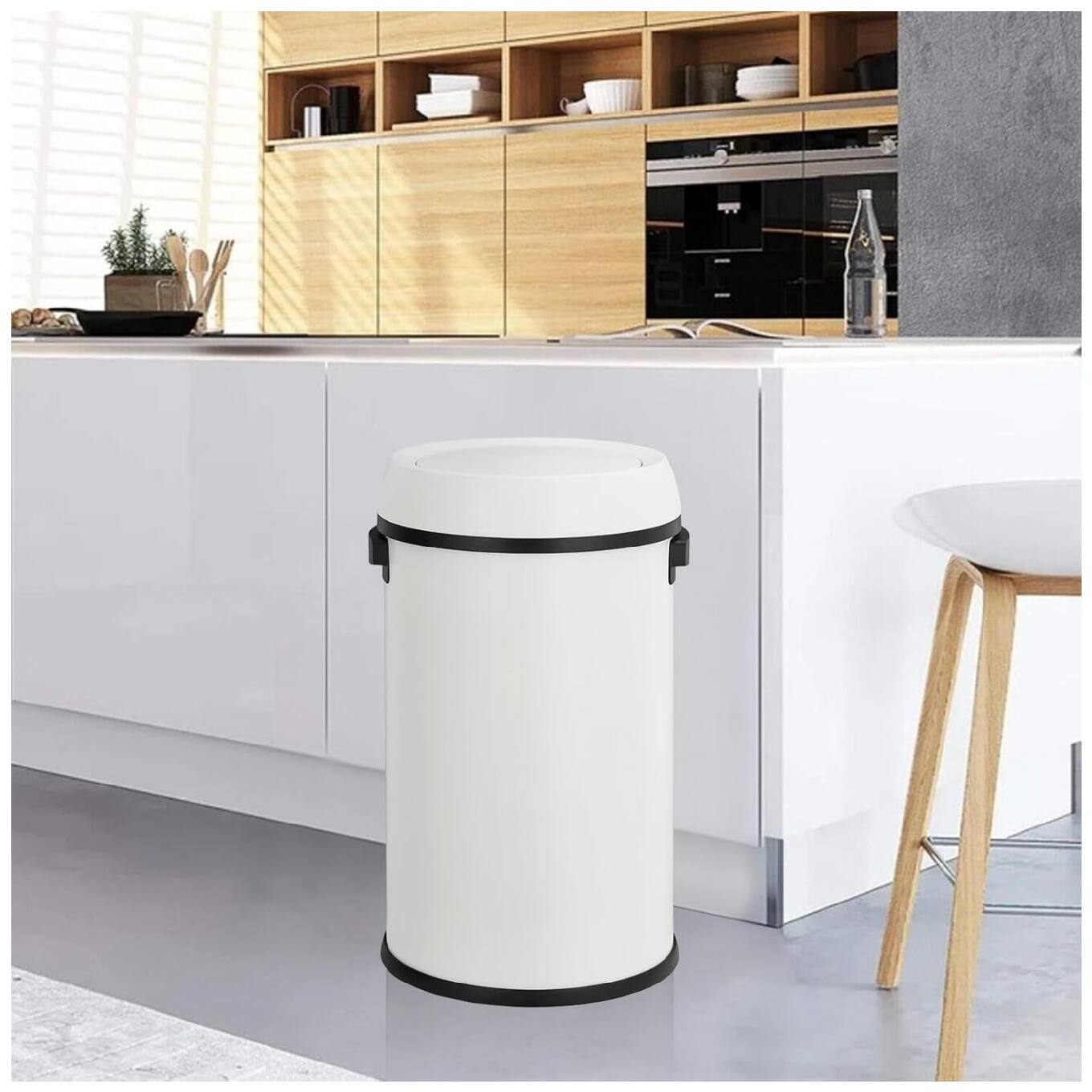 Alt View 3. GARVEE - 65L/17 Gallon Kitchen Trash Can, Stainless Steel Garbage Can with Swing Lid - White.