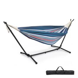 Winado - 9FT Heavy Duty Hammock Set 2-Person Double with Stand, Portable Carrying Bag for Indoor Outdoor Patio Deck Yard Beach - Blue & Purple Stripes