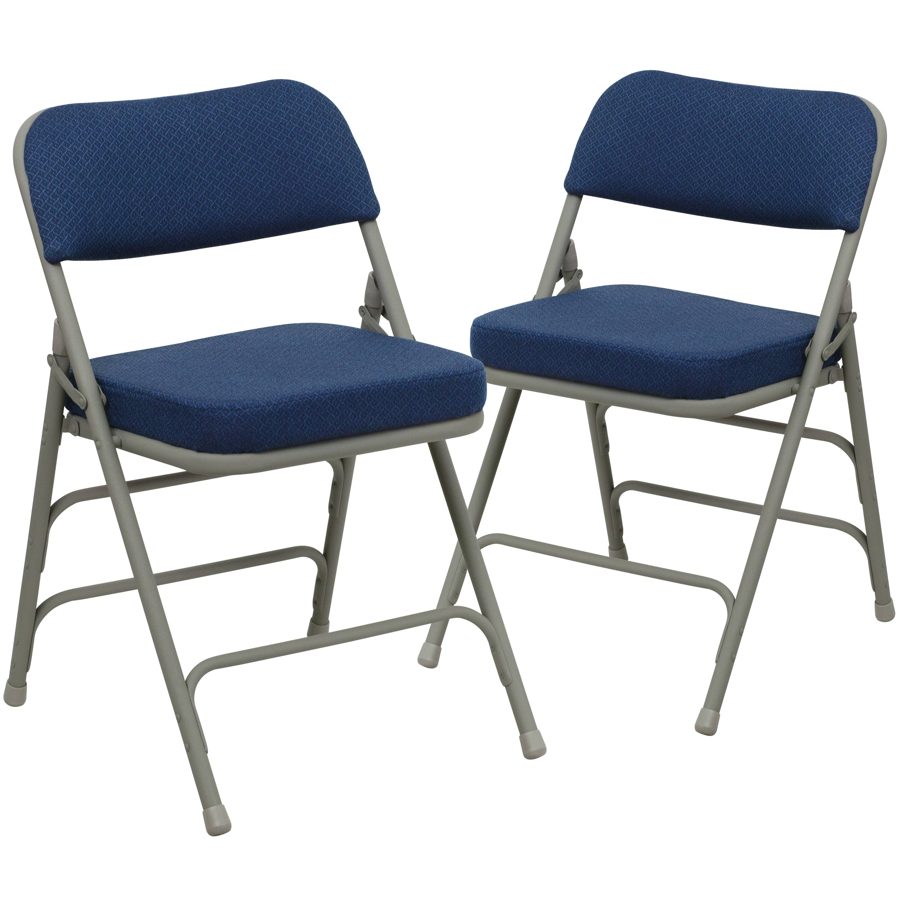 Front. Emma + Oliver - 2 Pack Home & Office Portable Party Events Fabric Padded Metal Folding Chair - Navy Fabric/Gray Frame.