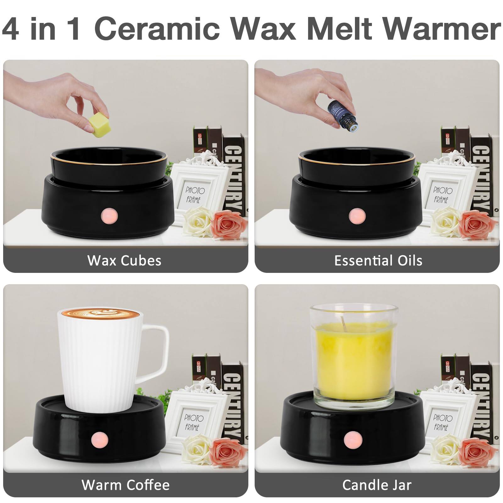 4 in 1 Ceramic Wax Melt Warmer

- Wax Cubes
- Essential Oils
- Warm Coffee
- Candle Jar