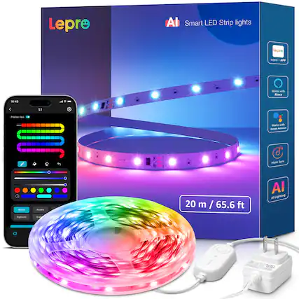 Lepro Smart LED Strip Lights Lepro APP Works with Alexa 16:48 a 51 Frezise wiew Works with Google Assistant Music Sync Speedy Brightness 20 m / 65.6 ft Al Al Lighting Rigoe SENp -OM E GED