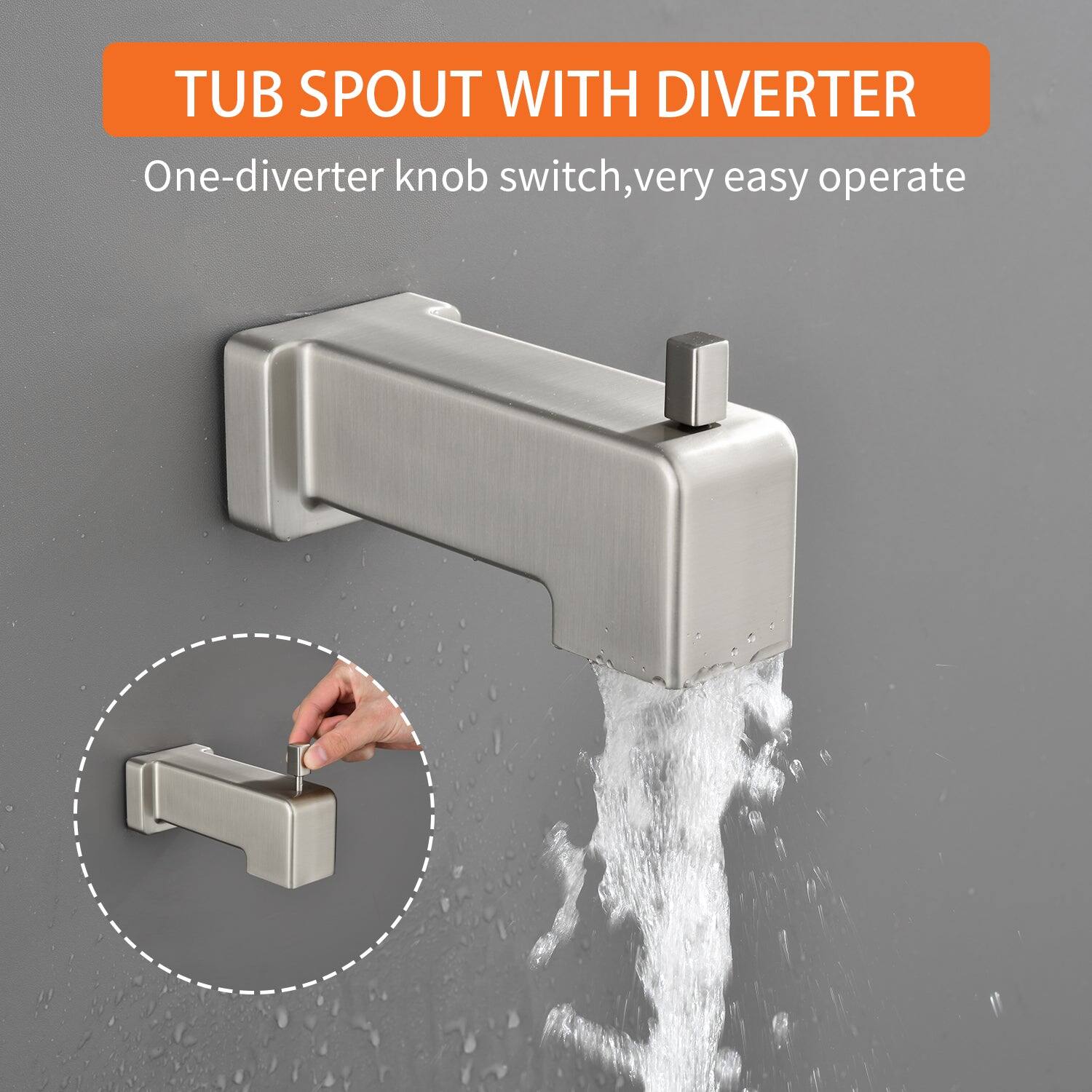TUB SPOUT WITH DIVERTER

One-diverter knob switch, very easy operate