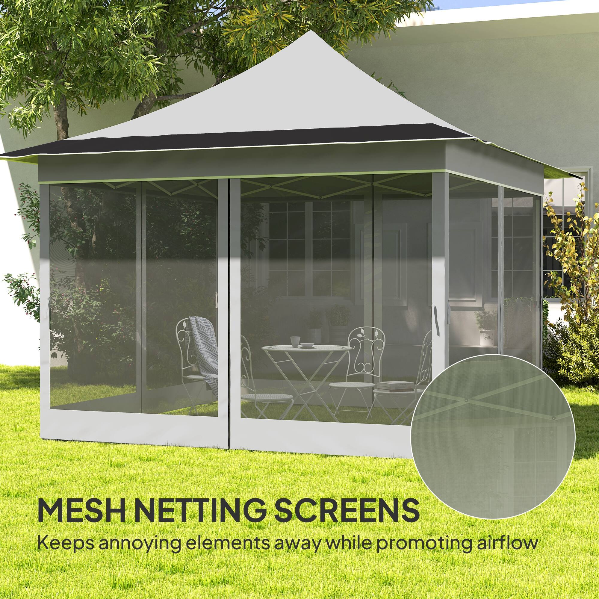 MESH NETTING SCREENS  
Keeps annoying elements away while promoting airflow