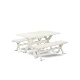 East West Furniture - X2-026 3 Piece Kitchen Dining Table Set - 1 Linen White Wood Table and 2 Wood Benches - Stable and - Multi-Color