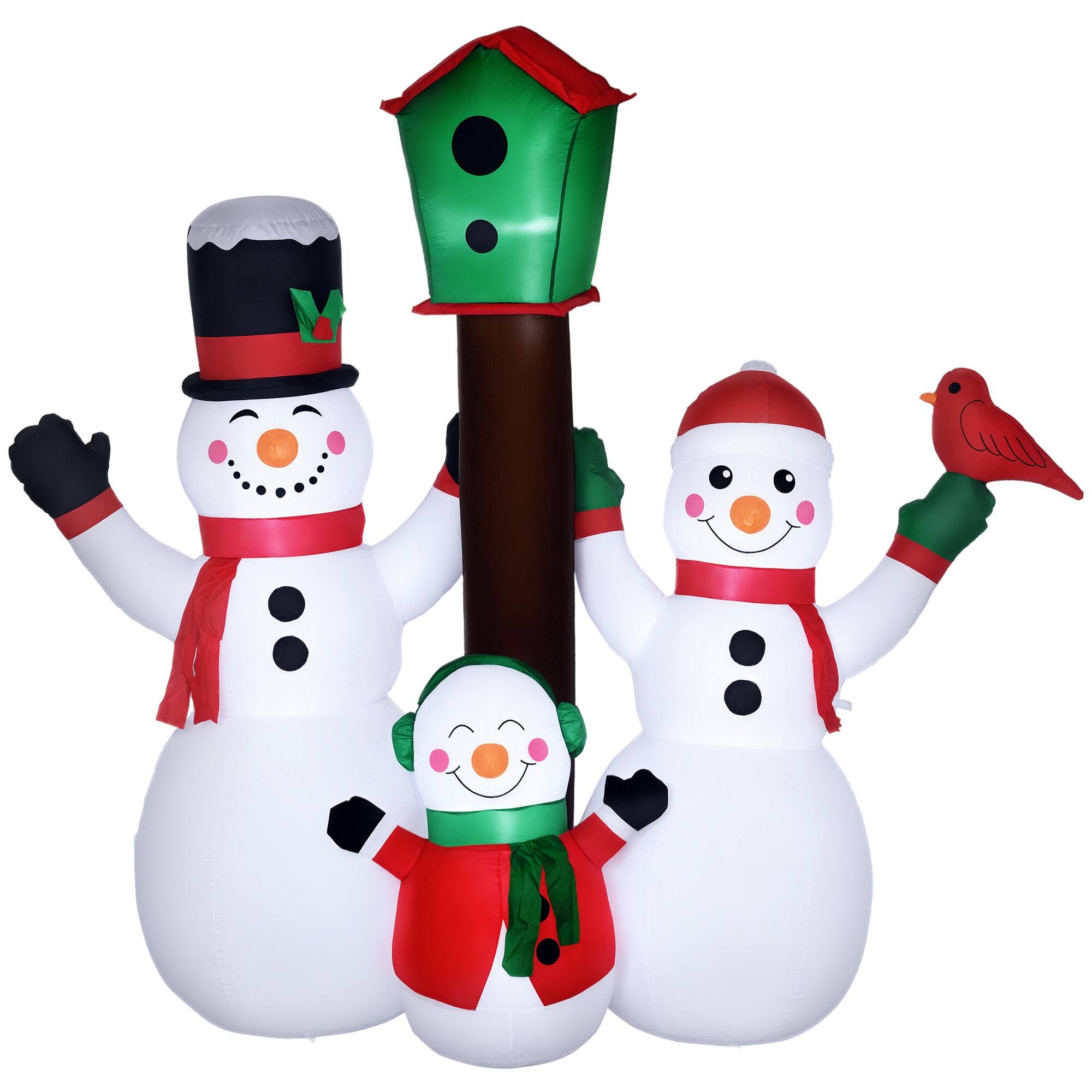 Front. Homcom - 7ft Inflatable Snowman Family with Birdhouse, Outdoor Blow-Up LED Yard Christmas Decor - White.