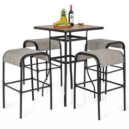 Gymax - 5-Piece Patio Dining Set w/ Umbrella Hole Metal Frame & Breathable Fabric Seat - coffee, black, natural