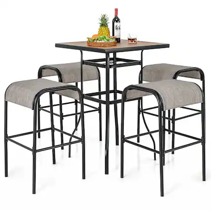 Front. Gymax - Gymax 5-Piece Patio Dining Set w/ Umbrella Hole Metal Frame & Breathable Fabric Seat - coffee, black, natural.