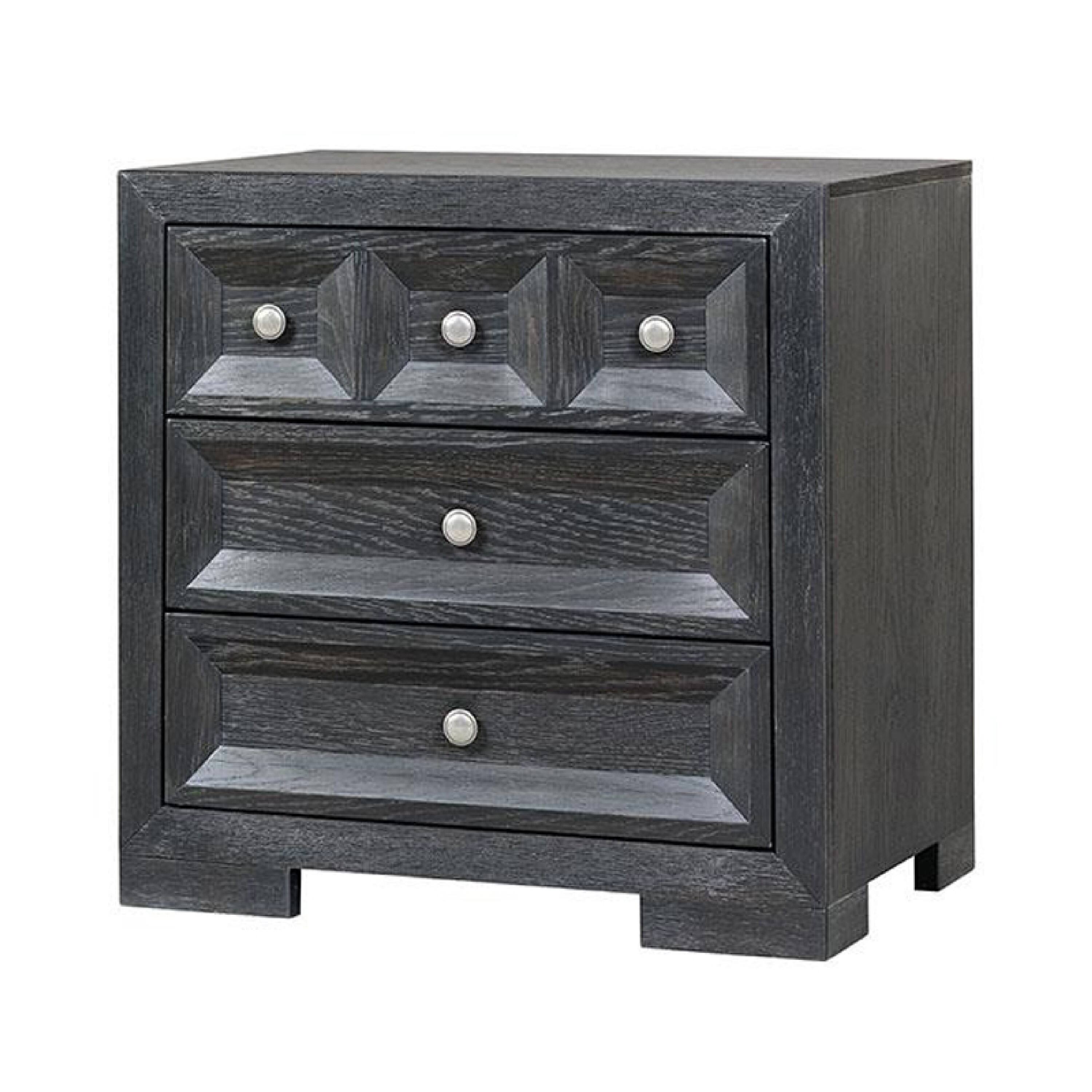 Alt View 1. Manhattan Lane - Kizie Oversized Nightstand, USB A-C, 3 Drawer, 38 Inch Weathered Black - Weathered Black.