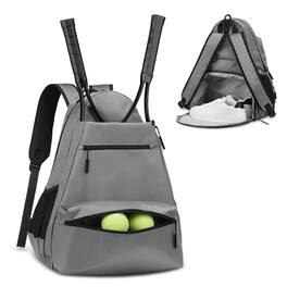 Unique Bargains - Tennis Backpack for 2 Rackets Waterproof Tennis Bag with Shoe Compartment Wet/Dry Pocket Fence Hook for Tennis - Gray
