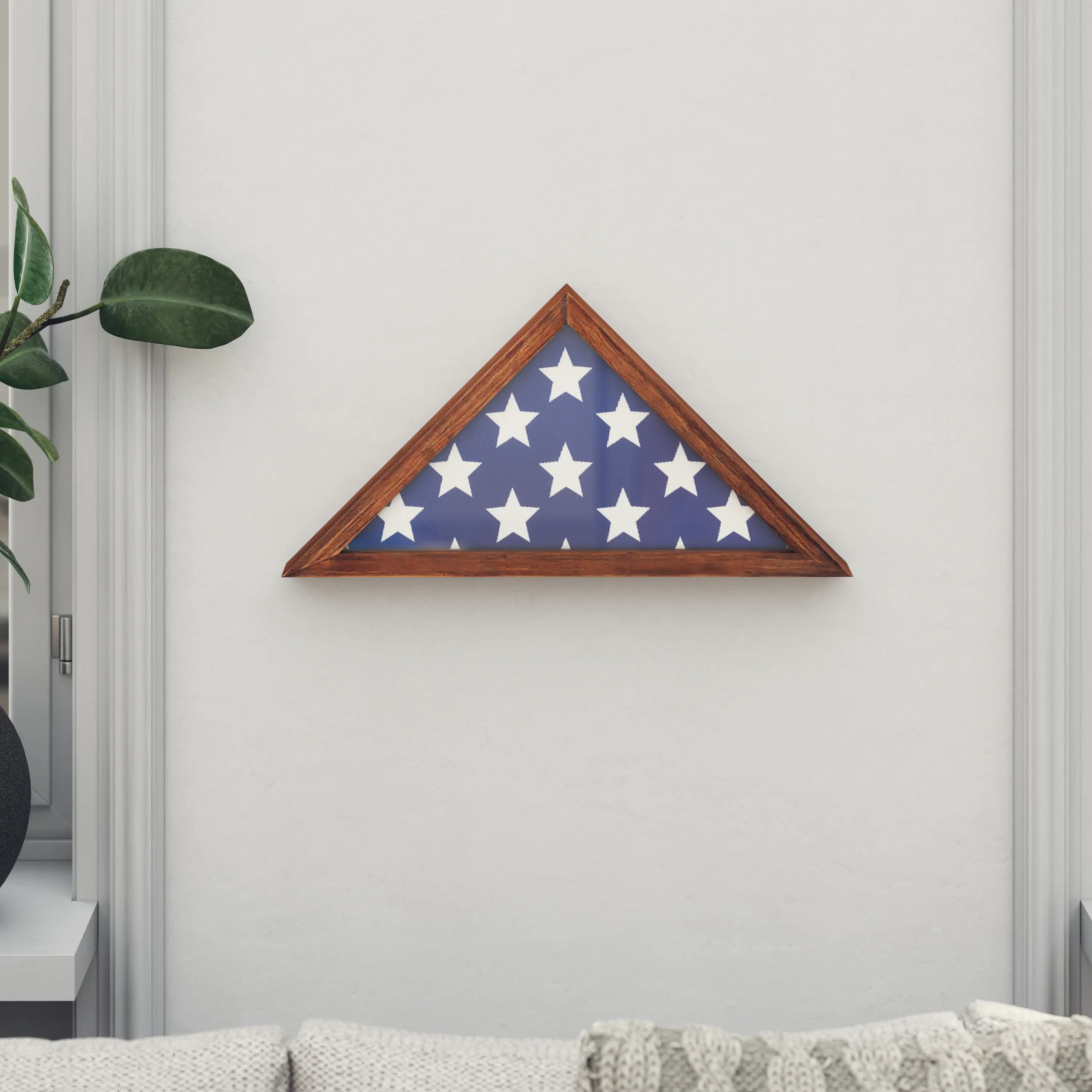 Alt View 1. Emma + Oliver - Norton Rustic Military Flag Shadow Box for 9.5' x 5' American Veteran Burial Flag - Wall Mount or Freestanding - Rustic Brown.