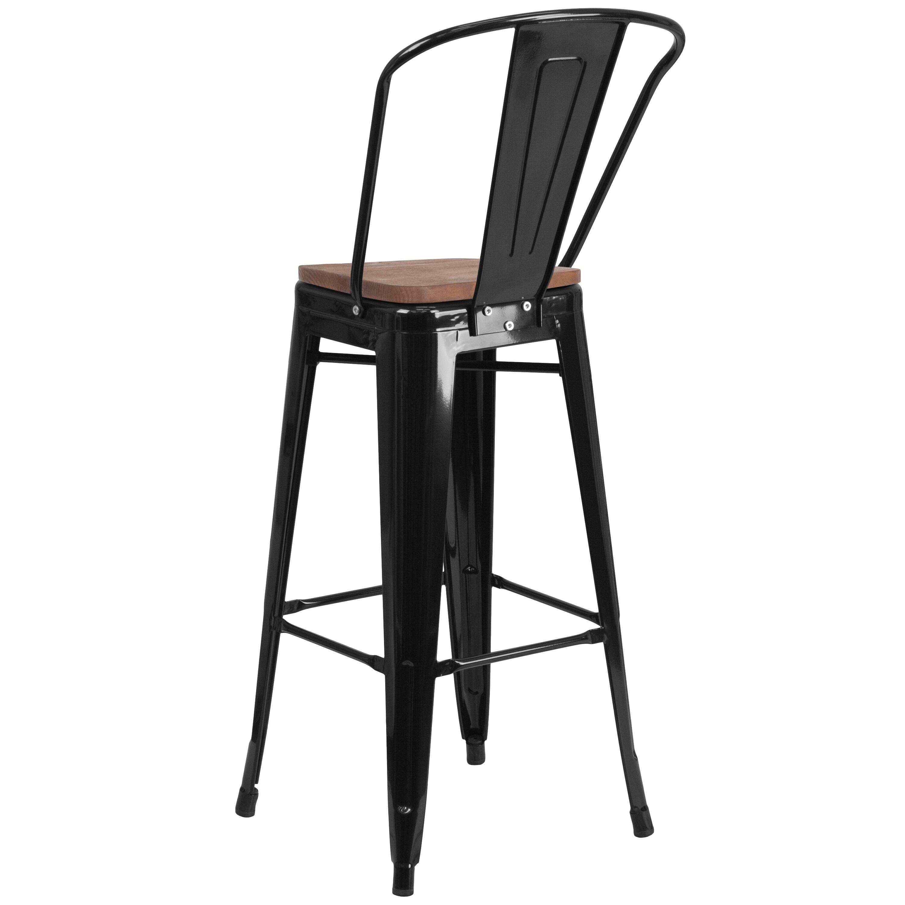 Alt View 5. Emma + Oliver - 30"H Metal Dining Barstool with Back and Square Wood Seat - Black.