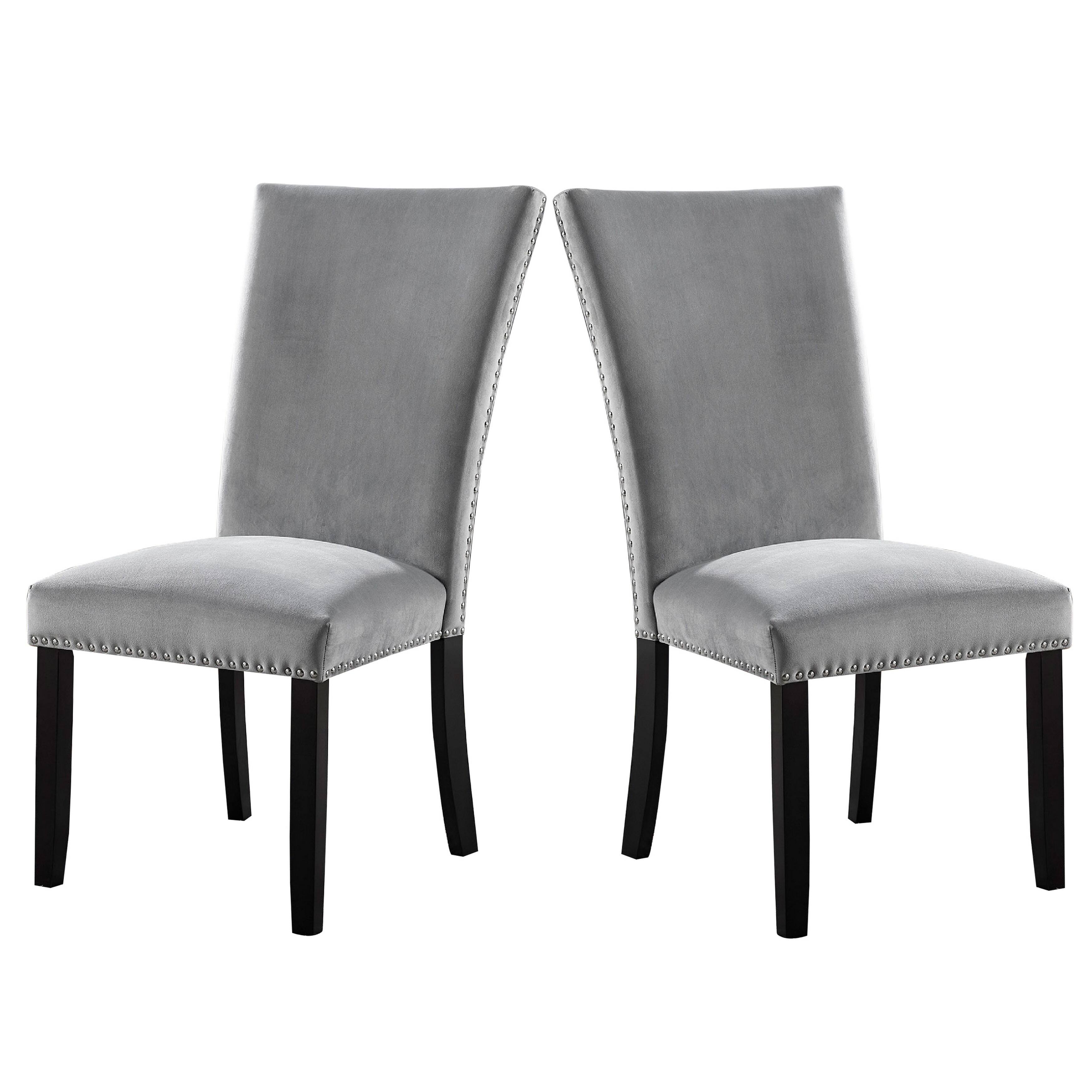 Front. Manhattan Lane - 28 Inch Dining Side Chair Set of 2, Padded Gray Flannelette - Black, Gray.