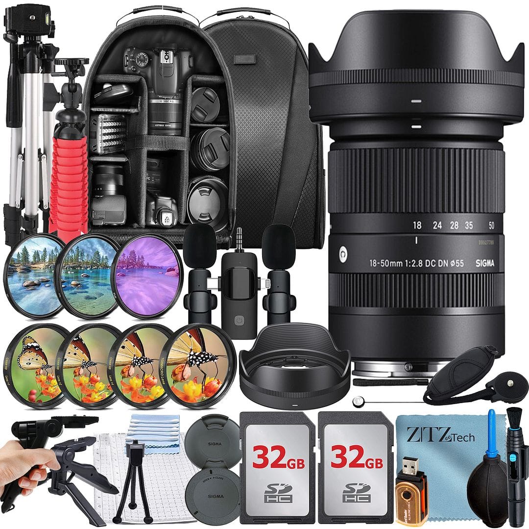 Bundle - Sigma - 18-50mm f/2.8 DC DN Contemporary Lens for Sony E Mount + 2x 32GB Memory Card + Backpack + Tripod + ZeeTech - Black price history on PriceWatchPro