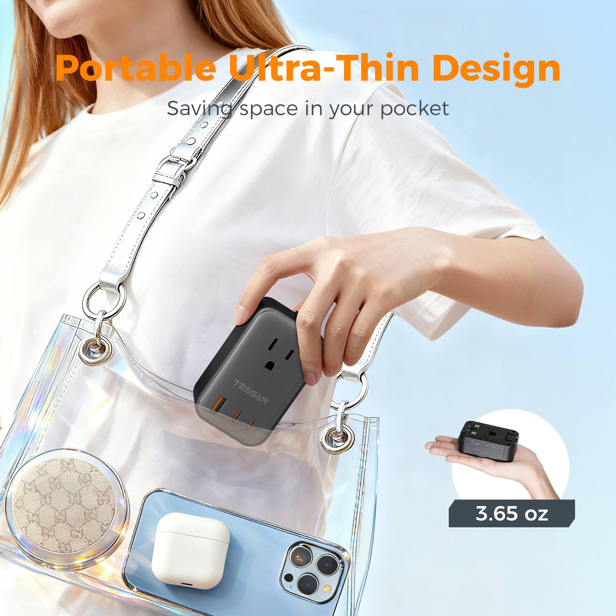 Portable Ultra-Thin Design  
Saving space in your pocket  
TESSAN  
3.65 oz